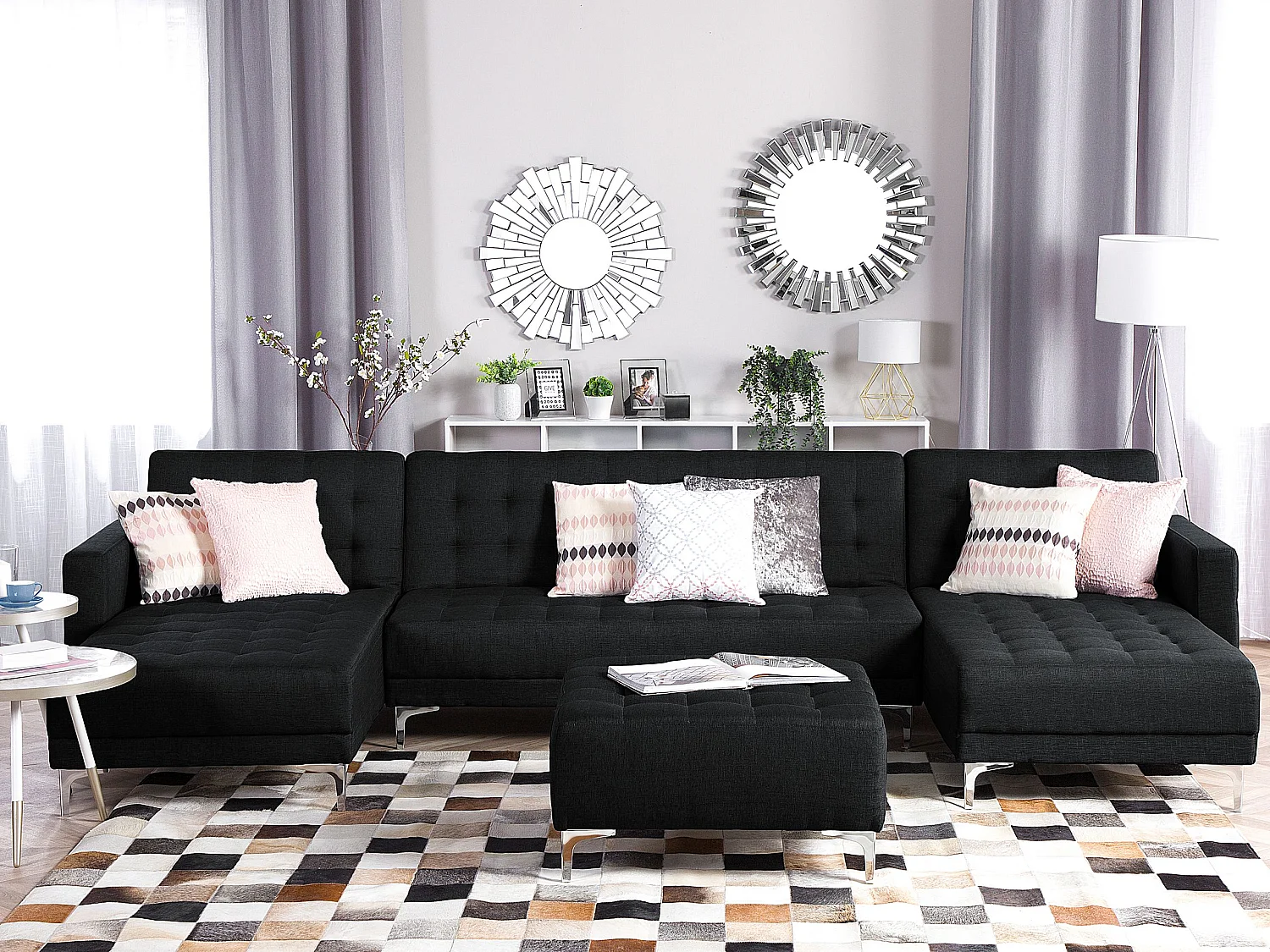 Canapé-lit modulable en forme de U 5 places ABERDEEN Tissu Gris graphite