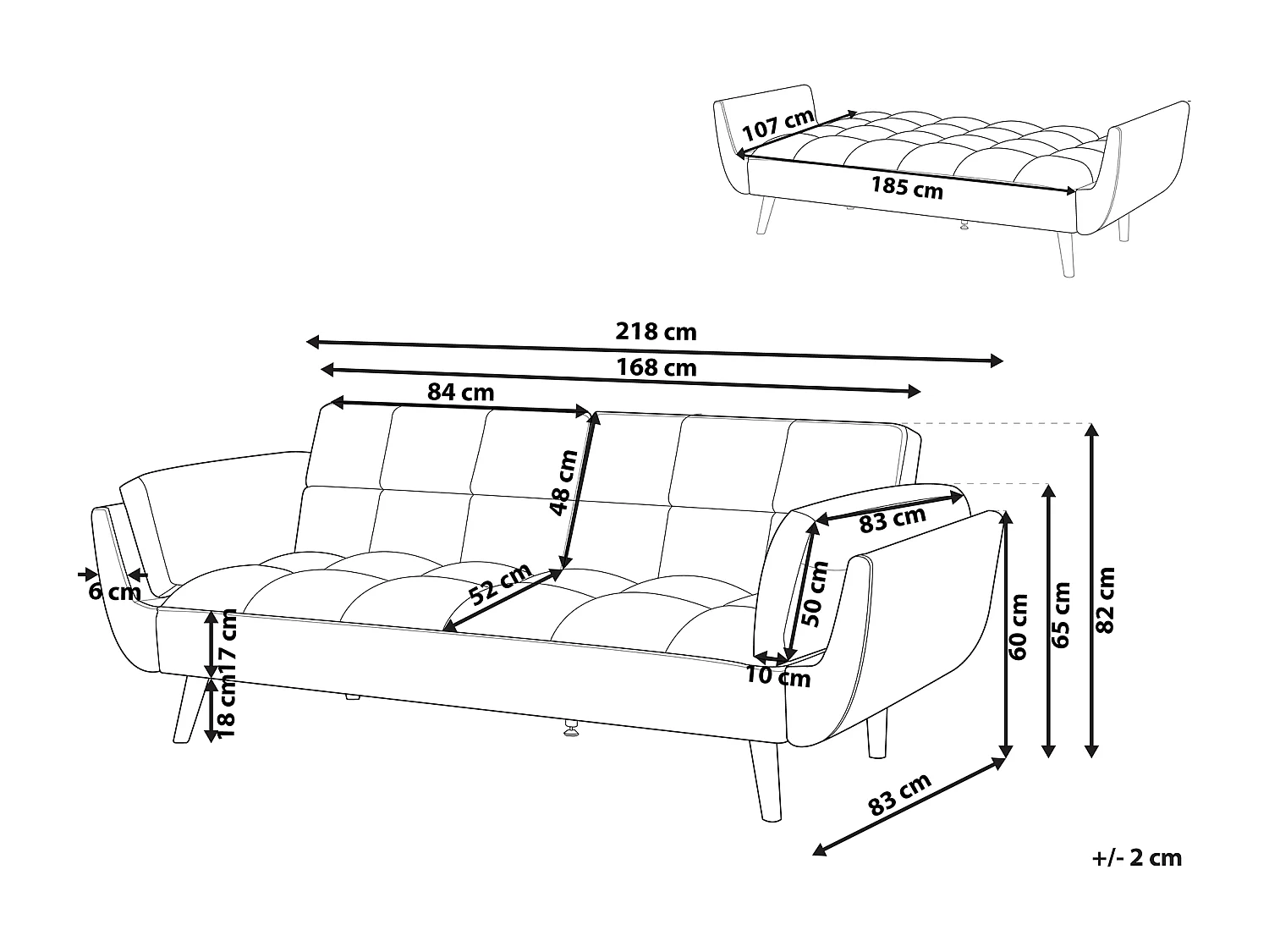Schlafsofa ASBY Samtstoff Schwarz 3-Sitzer
