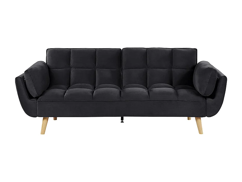 Schlafsofa 3-Sitzer Samtstoff schwarz elegant mit Kissen Asby
