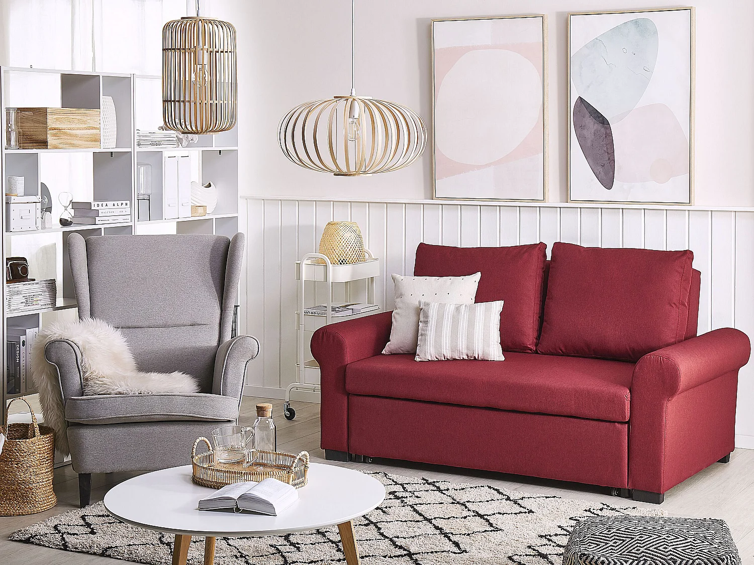 Sofá cama SILDA Tela Borgoña 2 plazas