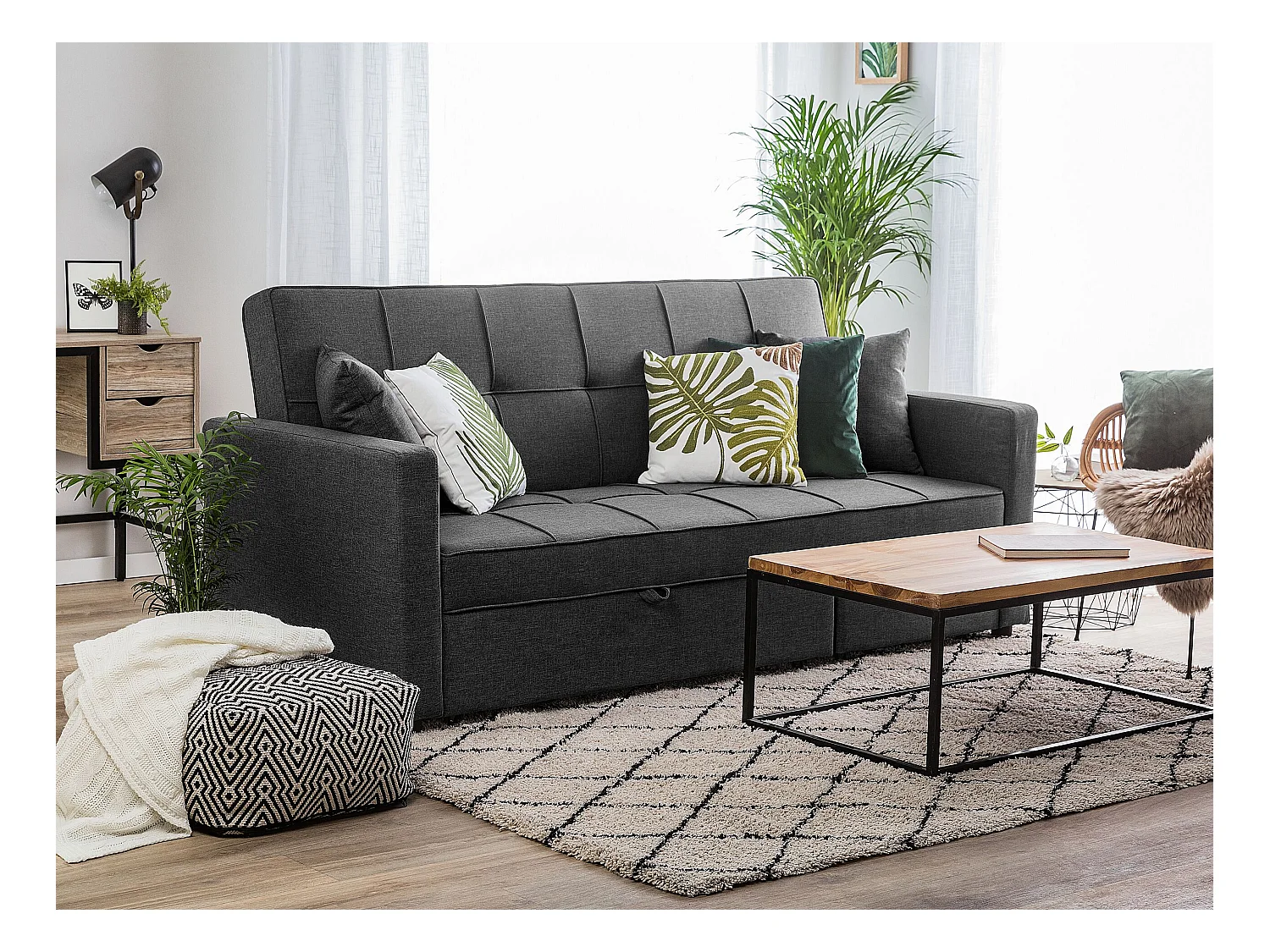 Schlafsofa Sofa mit Schlaffunktion Gästebett Polstersofa dunkelgrau Glomma