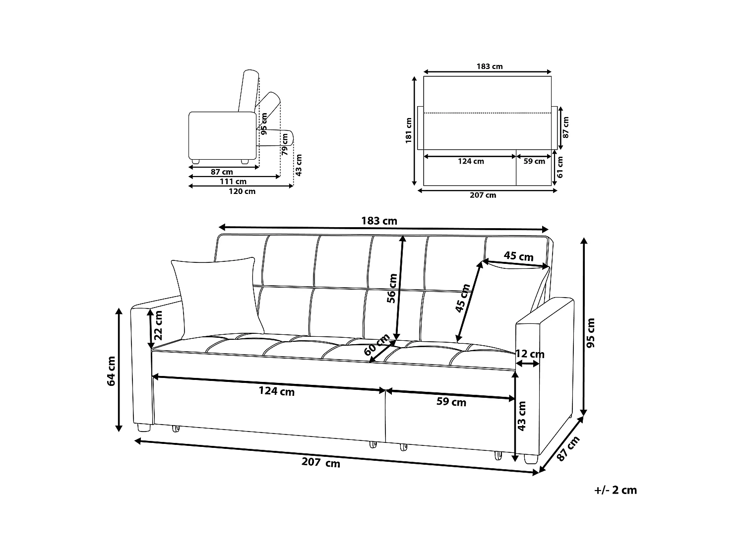 Schlafsofa Sofa mit Schlaffunktion Gästebett Polstersofa dunkelgrau Glomma