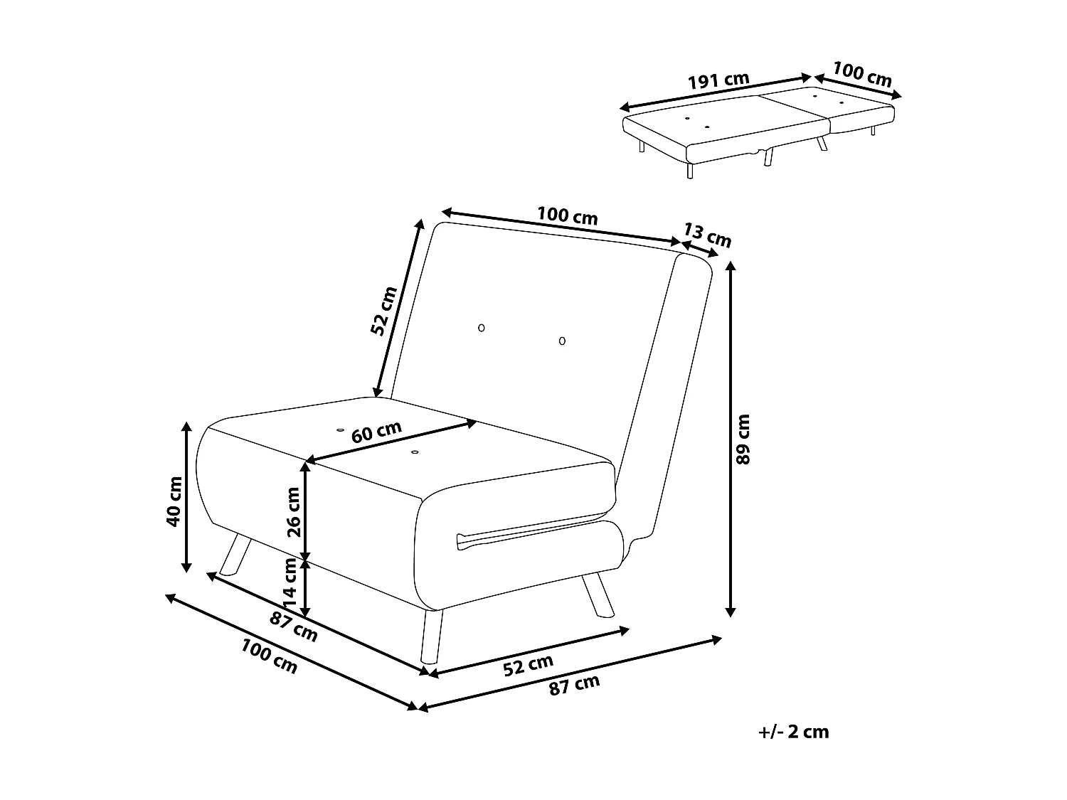 1-Sitzer Schlafsofa FARRIS Stoff Schwarz