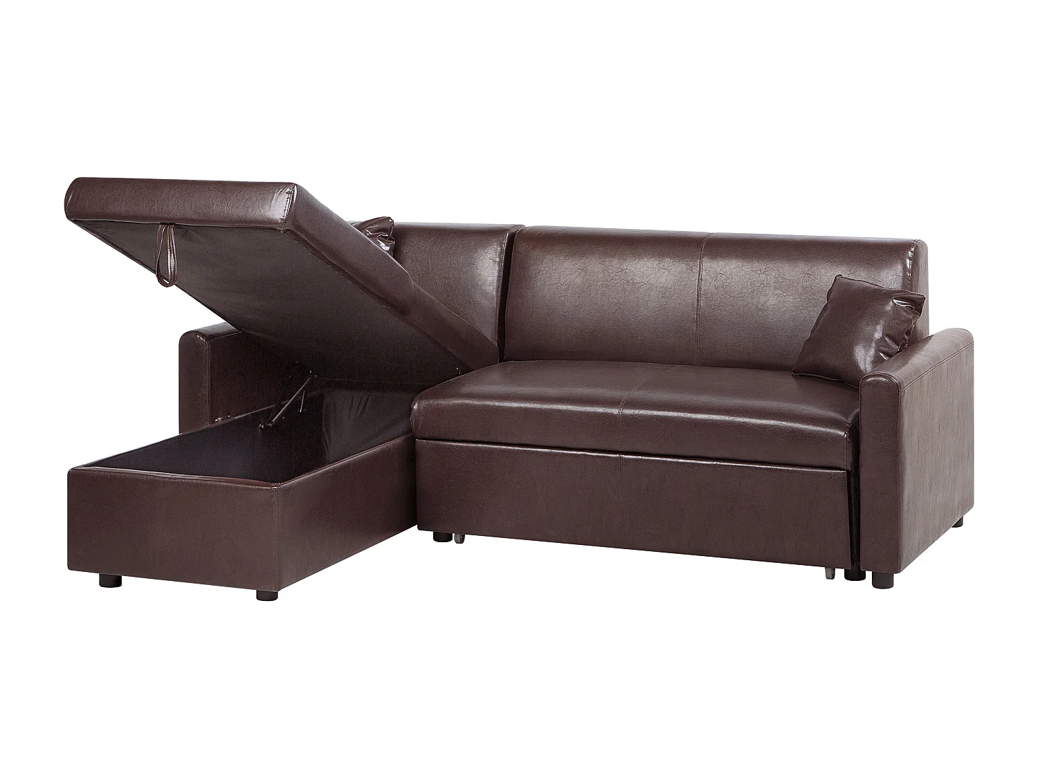Rechtsseitiges Ecksofa in Lederoptik mit Schlaffunktion dunkelbraun Ogna