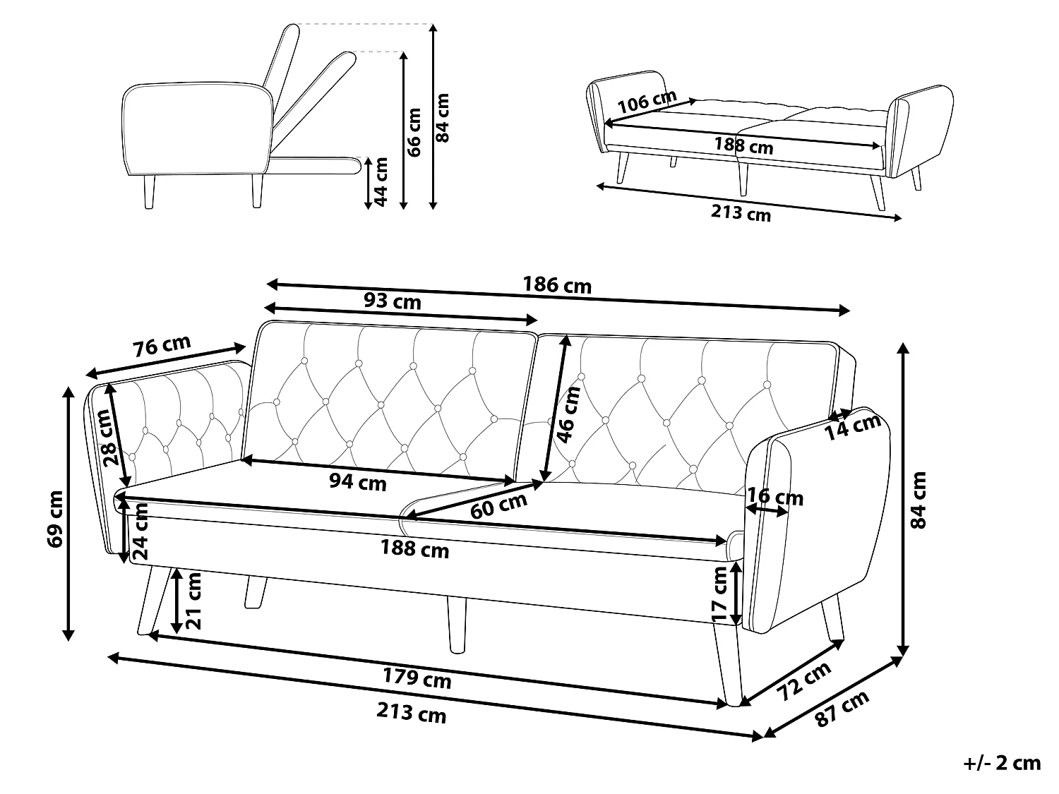 2-Sitzer Sofa mit Schlaffunktion aus Samtstoff dunkelgrün Bardu