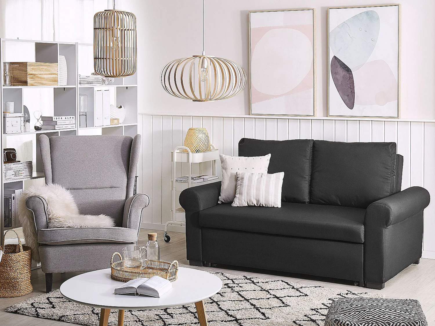 Slaapbank SILDA Stof Zwart 2-zitter