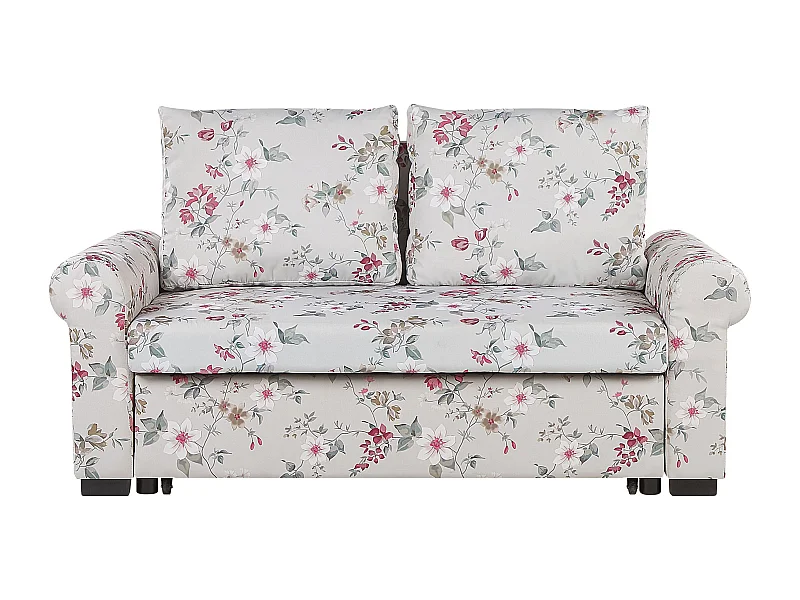 Schlafsofa 2-Sitzer Schlaffunktion aus Polyester in Blumenmotiv / Hellgrau Silda