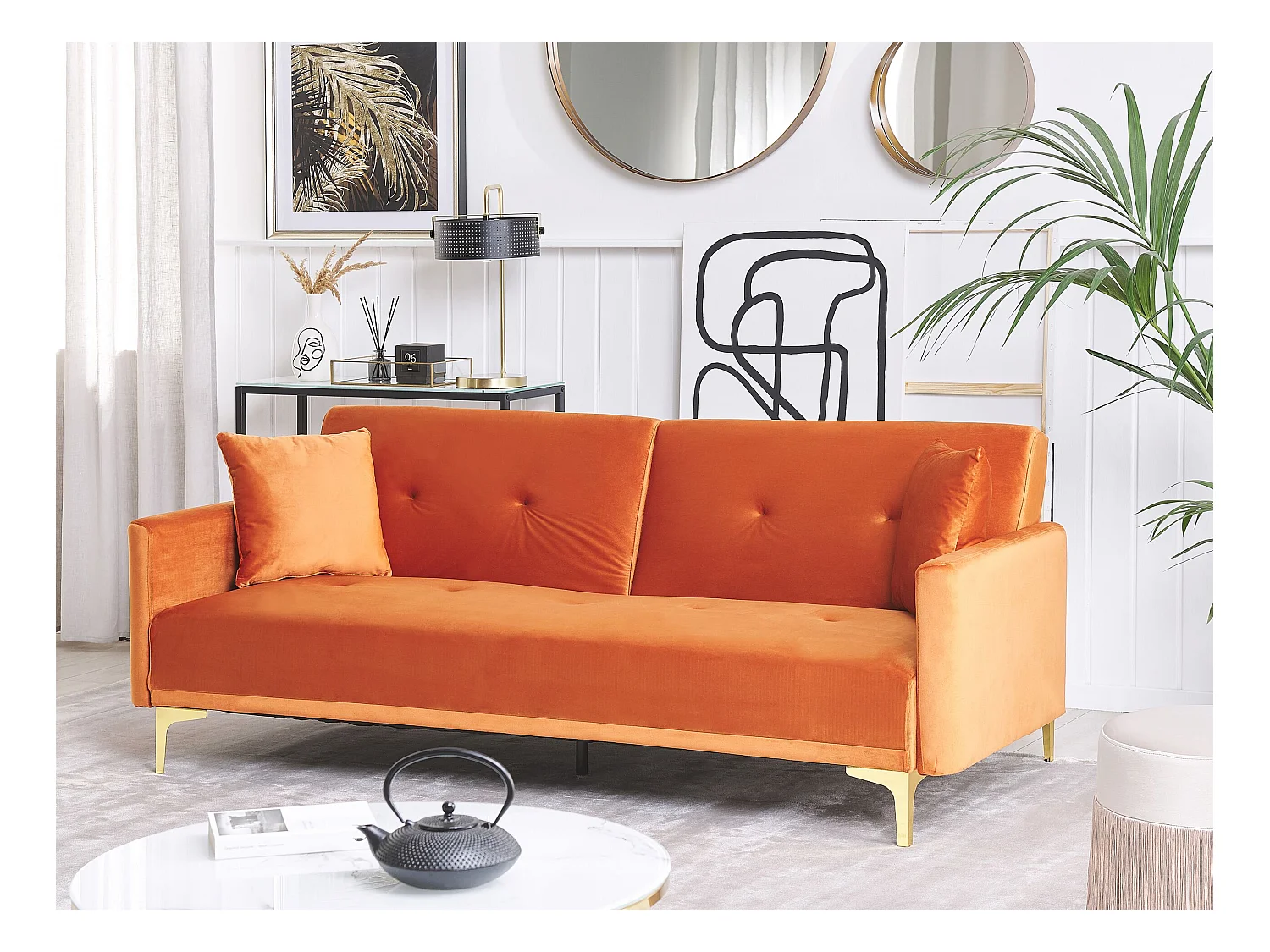 Canapé-lit 3 places LUCAN Velours Orange