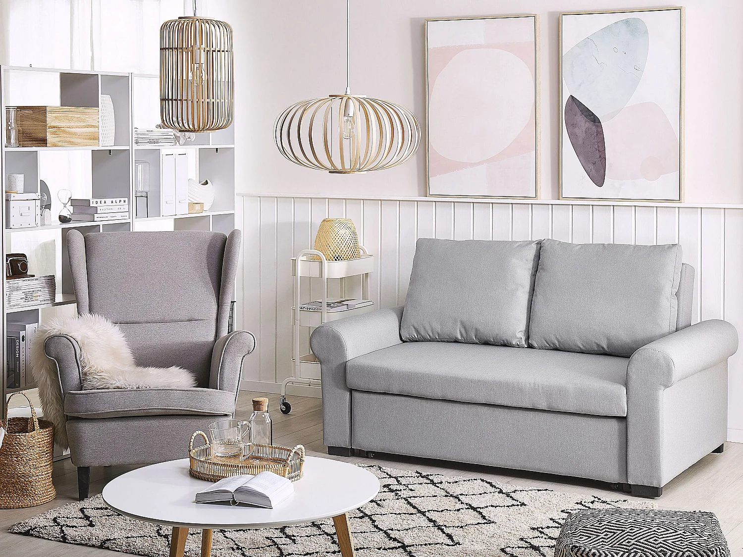 Canapé-lit 2 places SILDA Tissu Gris clair