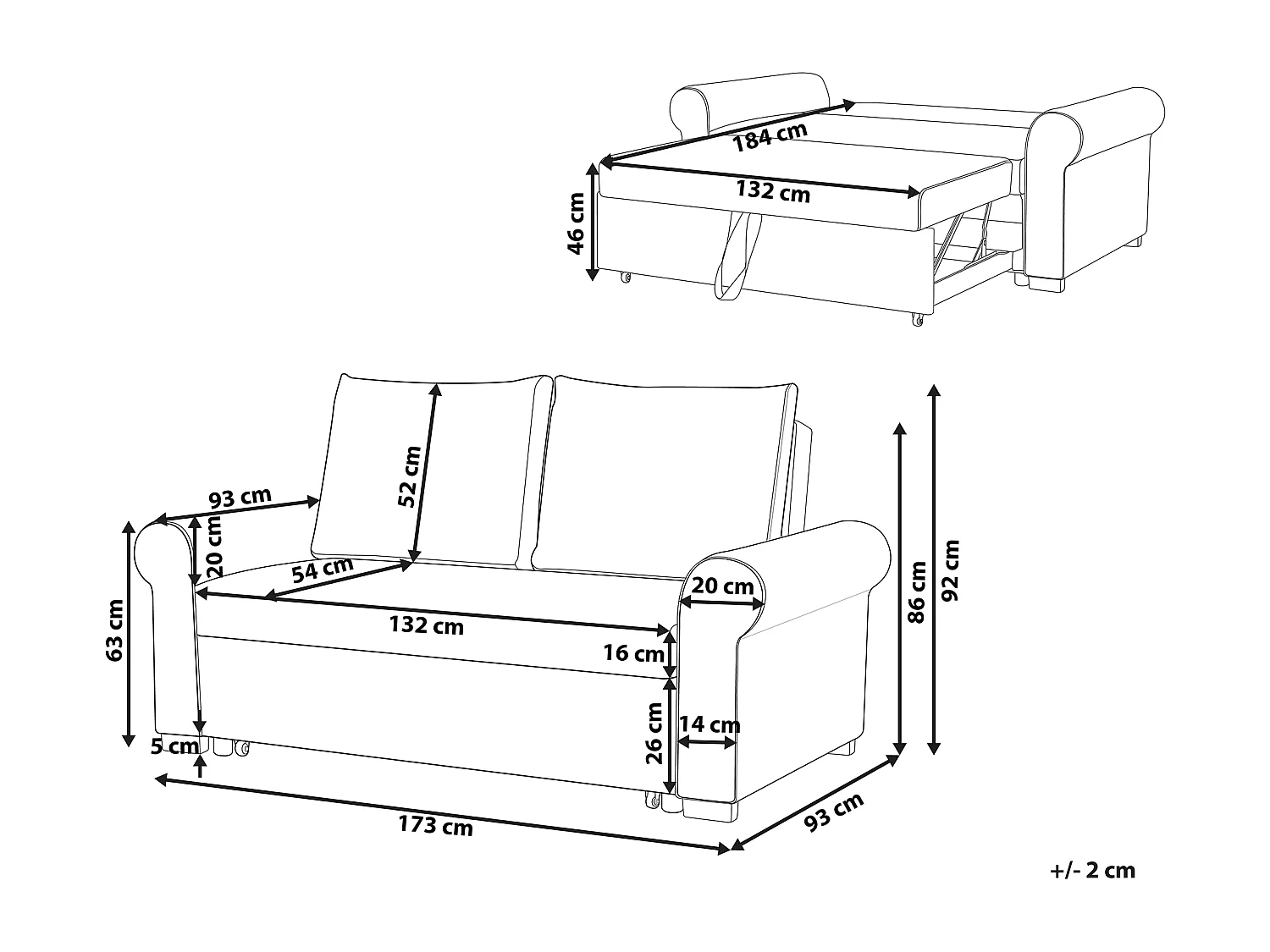 Canapé-lit 2 places SILDA Tissu Gris clair