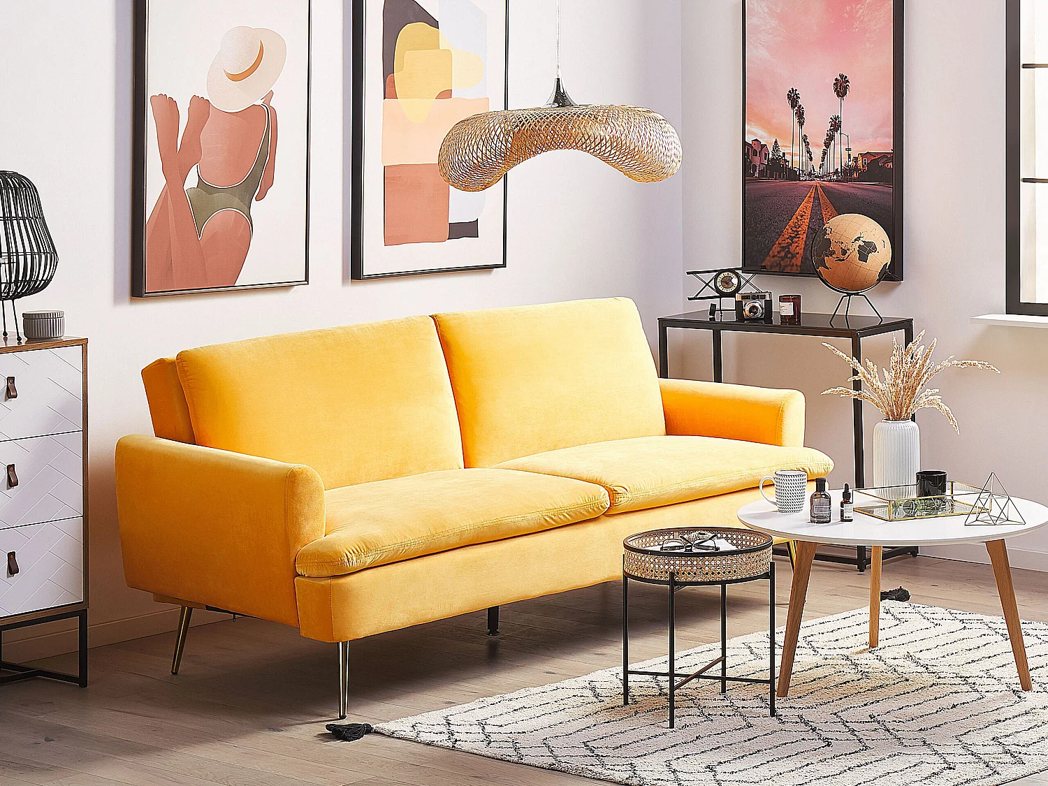 Moderner 3-Sitzer Sofa Samtstoff gelb Vettre
