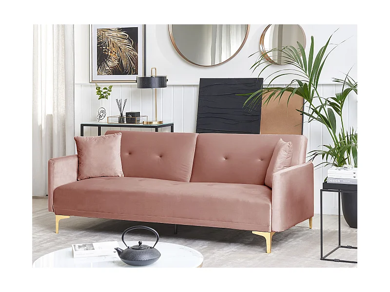 Sofa rozkładana LUCAN Welur Różowy dla 3 osób