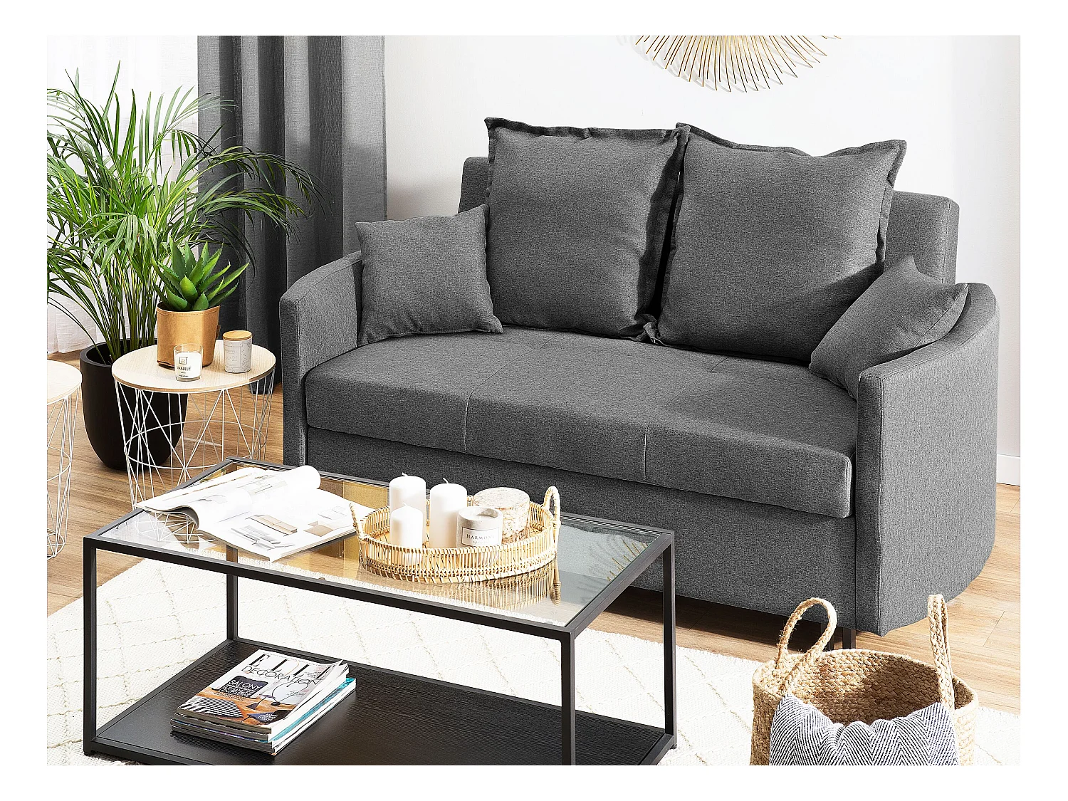 Sofá-cama HOVIN Tecido Cinzento 2 lugares