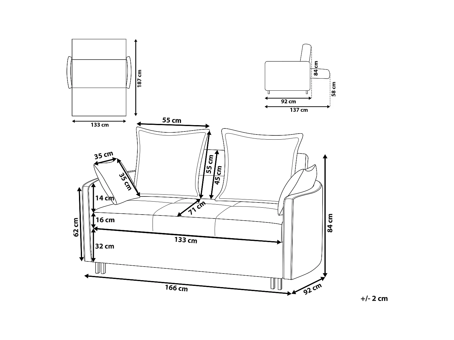 2-Sitzer Sofa mit Schlaffunktion Stoff grau mehrere Kissen Schlafsofa Hovin
