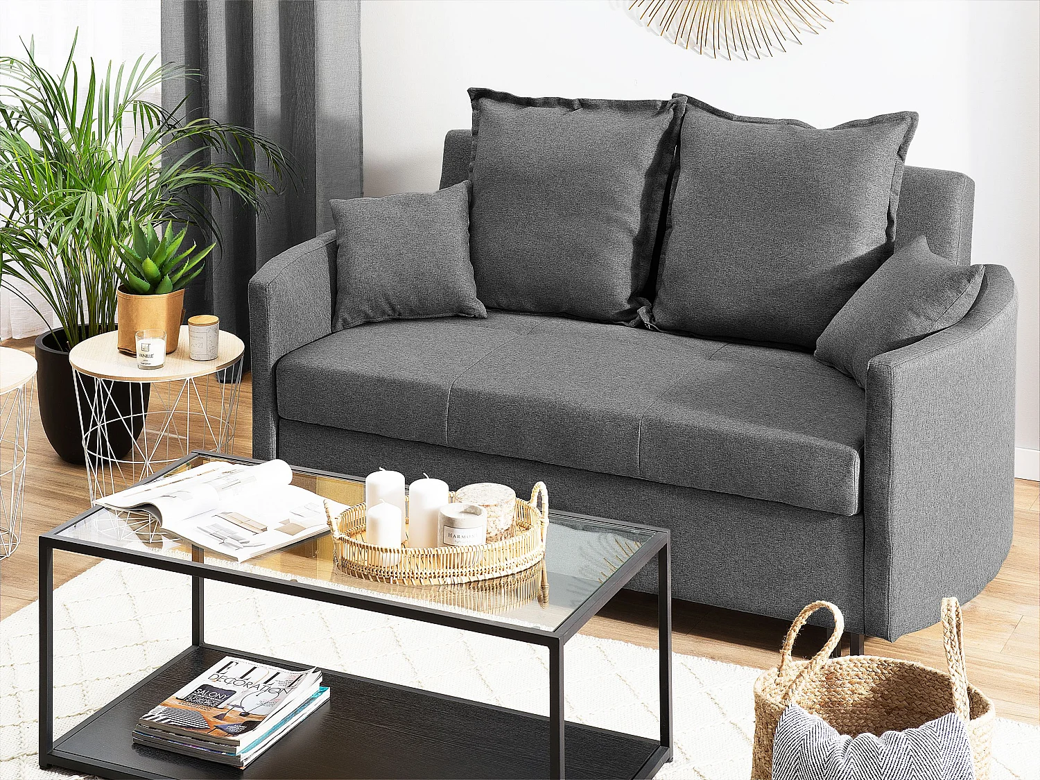 Slaapbank HOVIN Stof Grijs 2-zitter