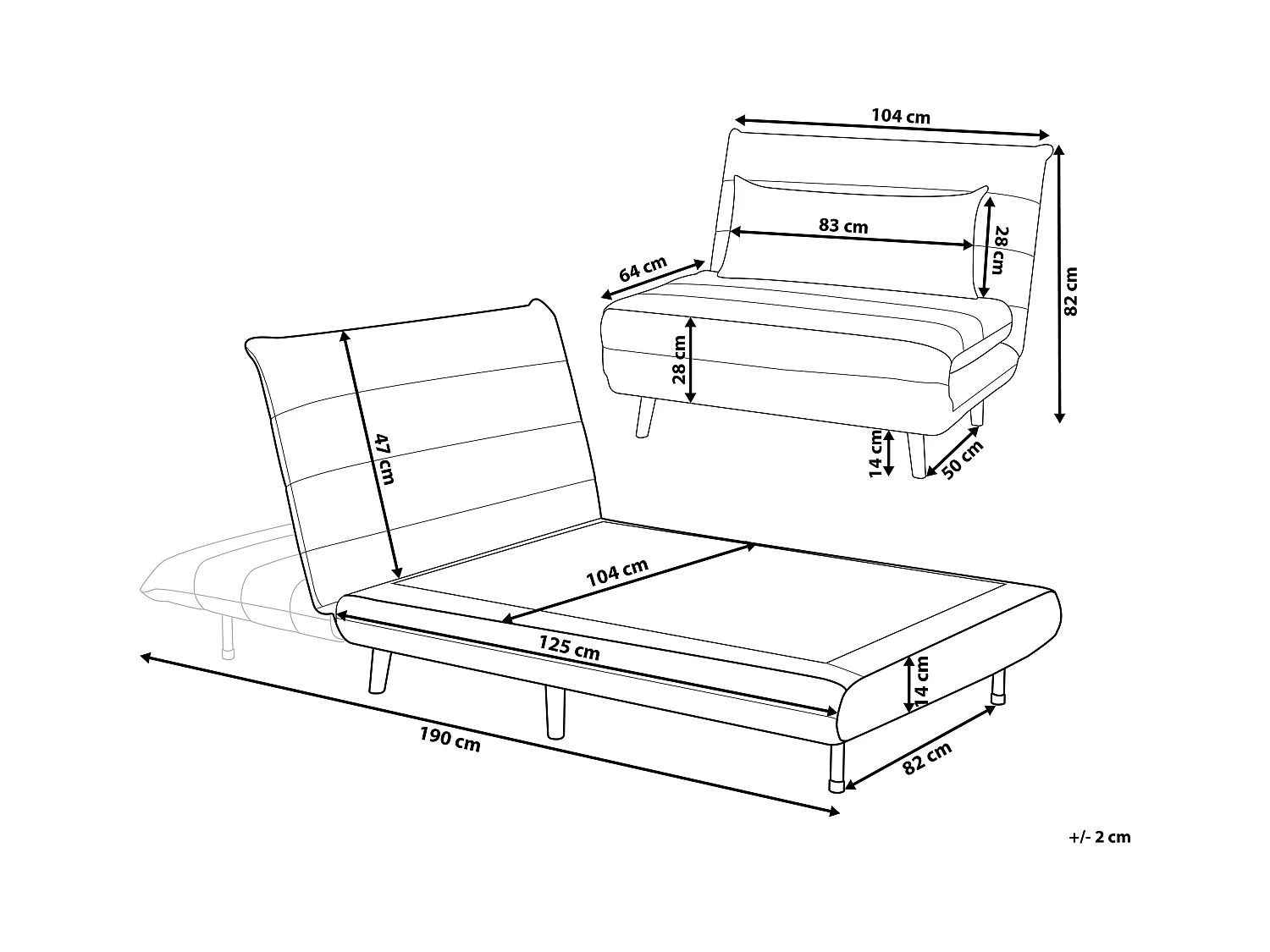 Praktisches Sofa Schlaffunktion Polsterbezug dunkelgrau Setten