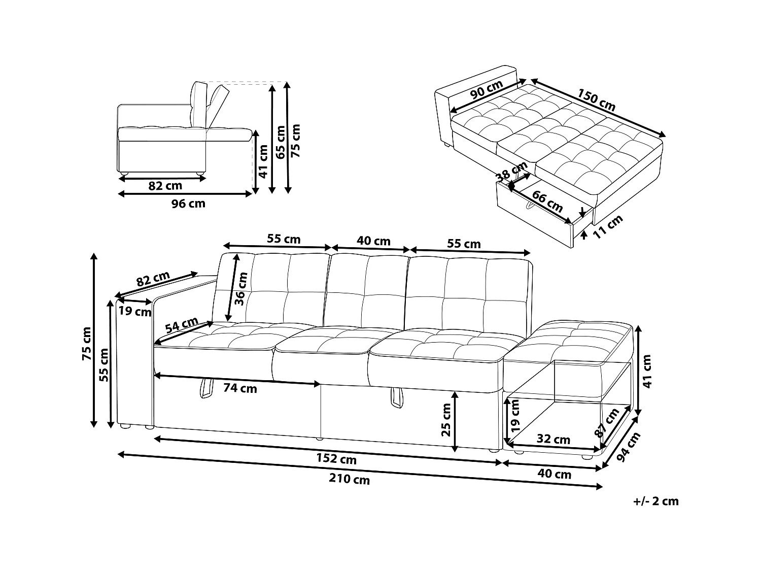 Canapé-lit 3 places FALSTER Tissu Bleu marine avec ottoman