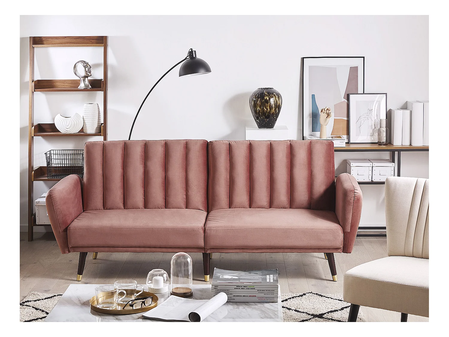 Canapé-lit 3 places VIMMERBY Velours Rose