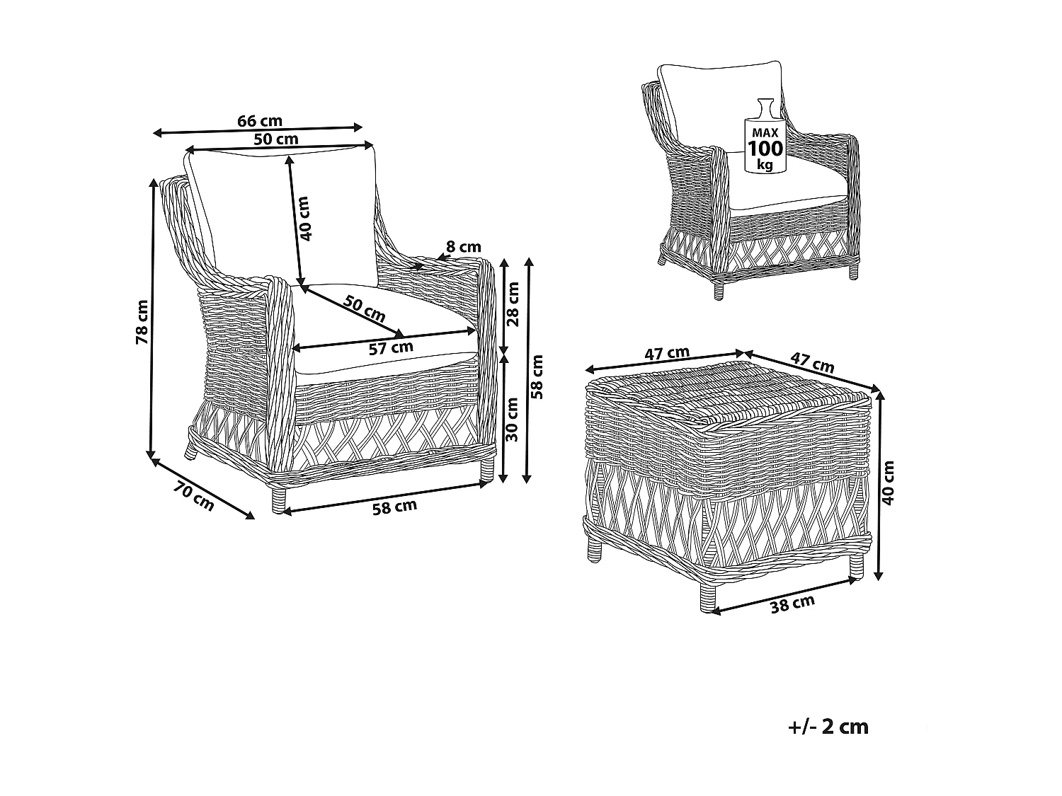 Fauteuil de jardin RIBOLLA Rotin Naturel