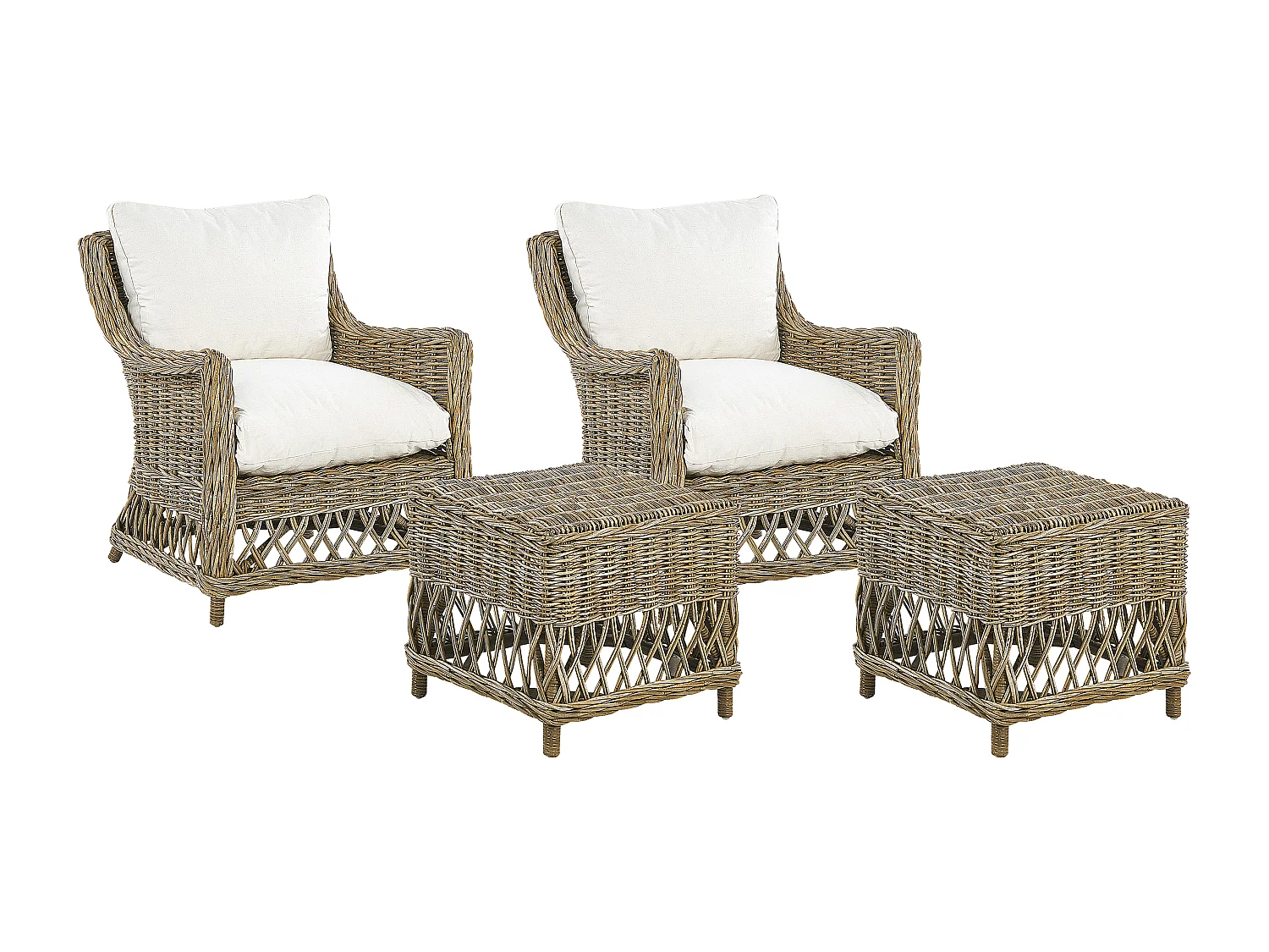 Lot de 2 fauteuils de jardin avec coussins RIBOLLA Rotin Naturel