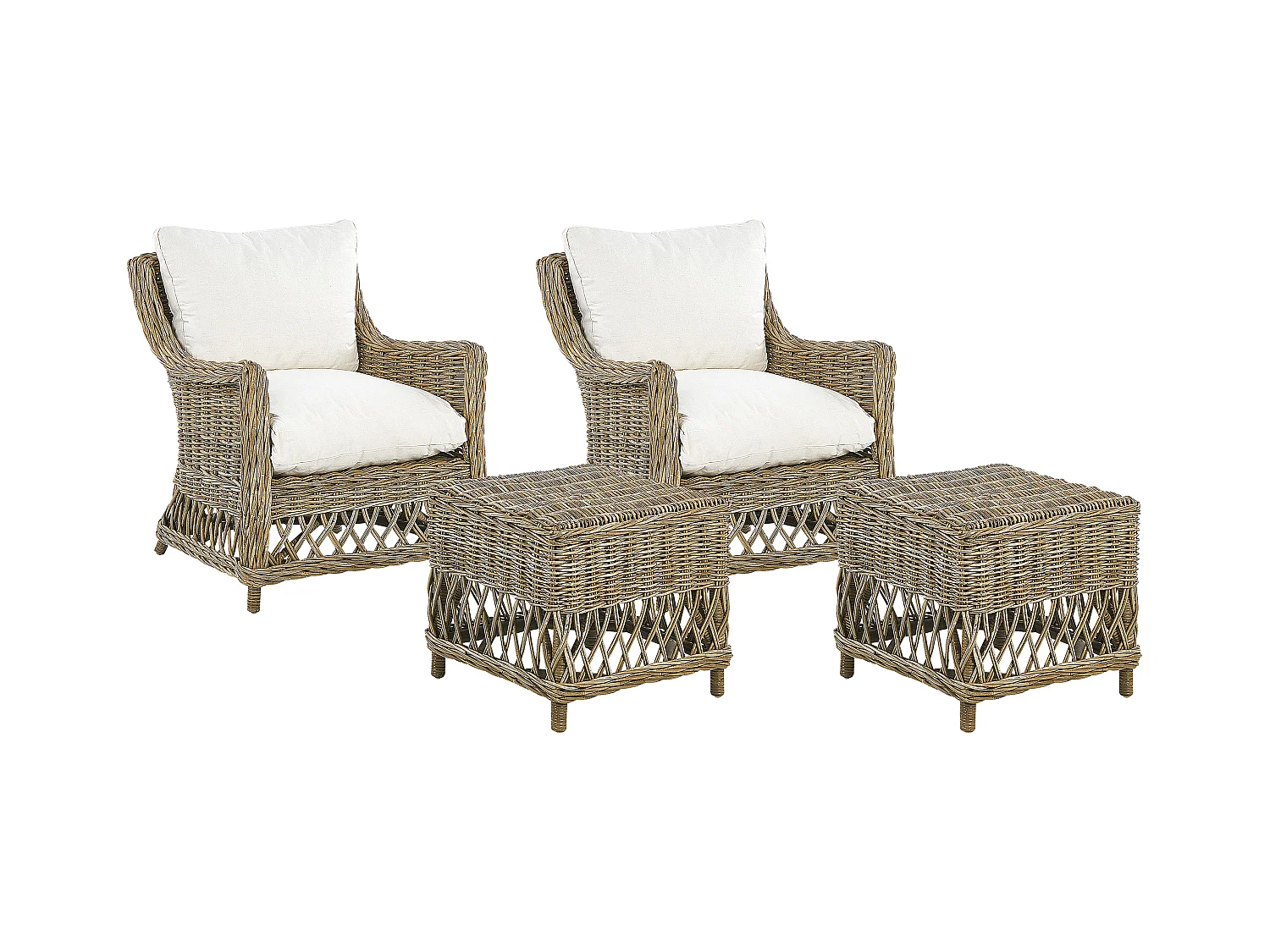 Lot de 2 fauteuils de jardin avec coussins RIBOLLA Rotin Naturel
