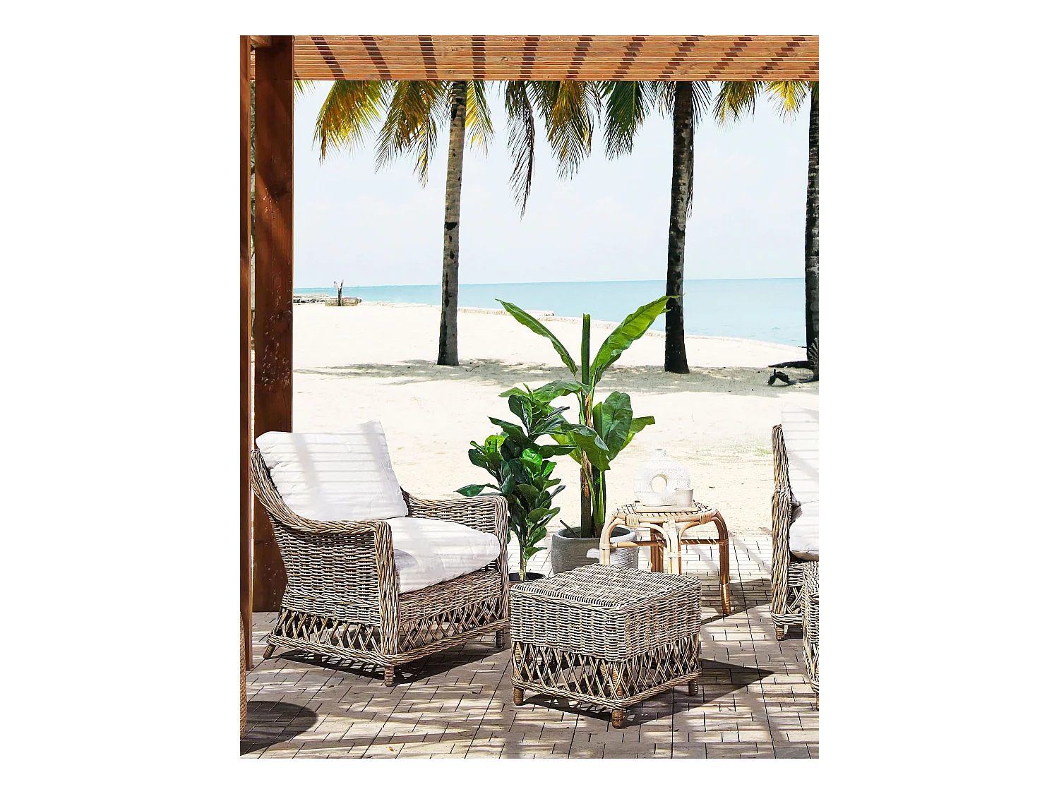 Set van 2 stoelen met zitkussen RIBOLLA Rotan Lichte houtkleur