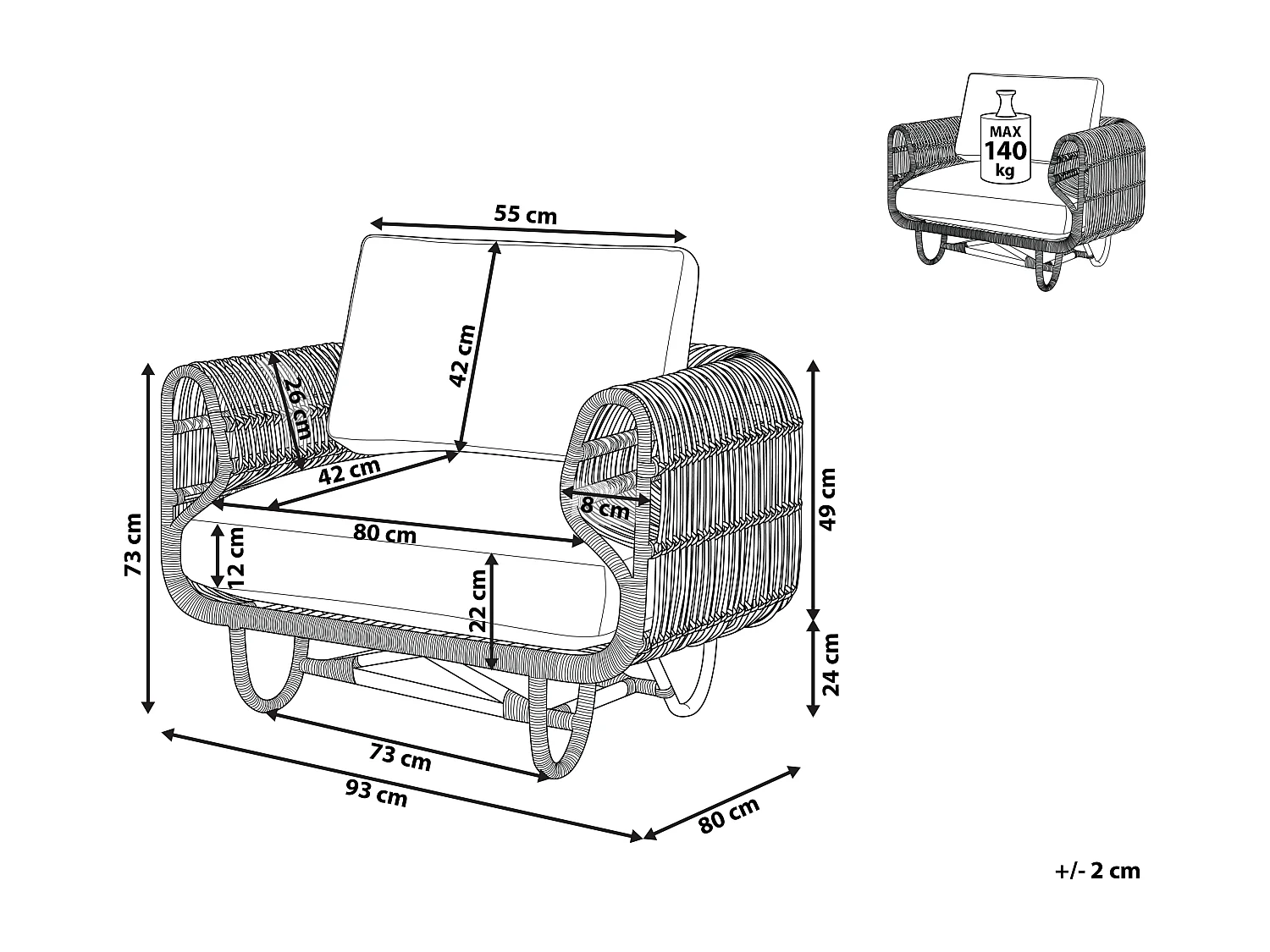 Fauteuil de jardin DOLCEDO Rotin Naturel