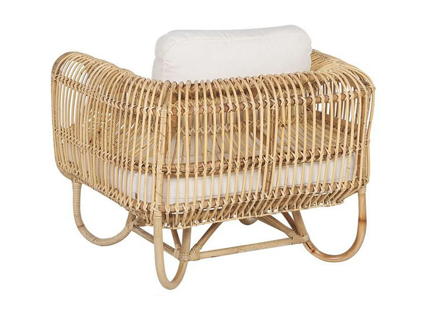 Stilvoller Gartensessel aus Rattan in Hellbraun Auflagen in hellem Beige Dolcedo