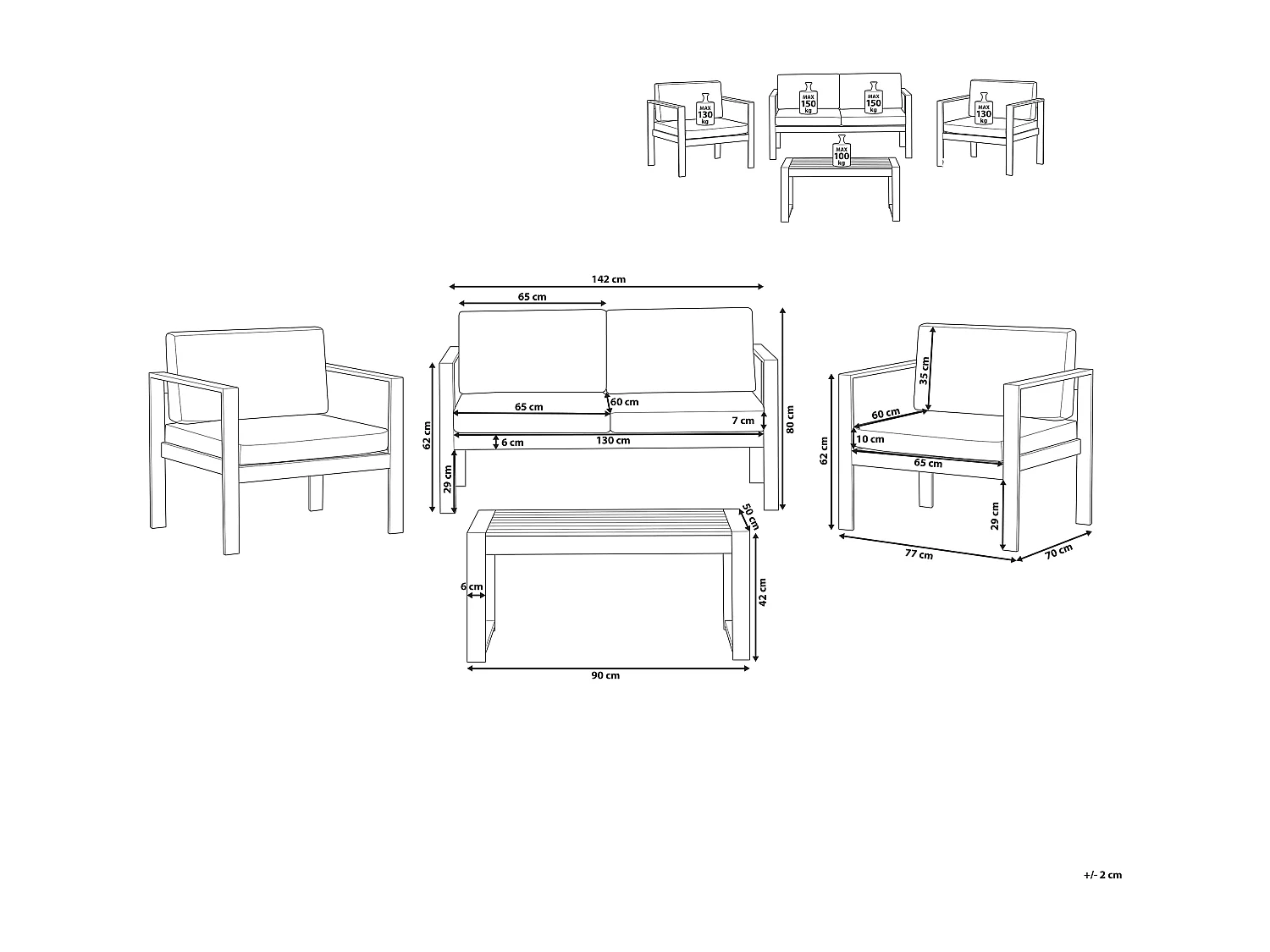 Set da giardino con tavolo 4 posti SALERNO Metallo Grigio chiaro