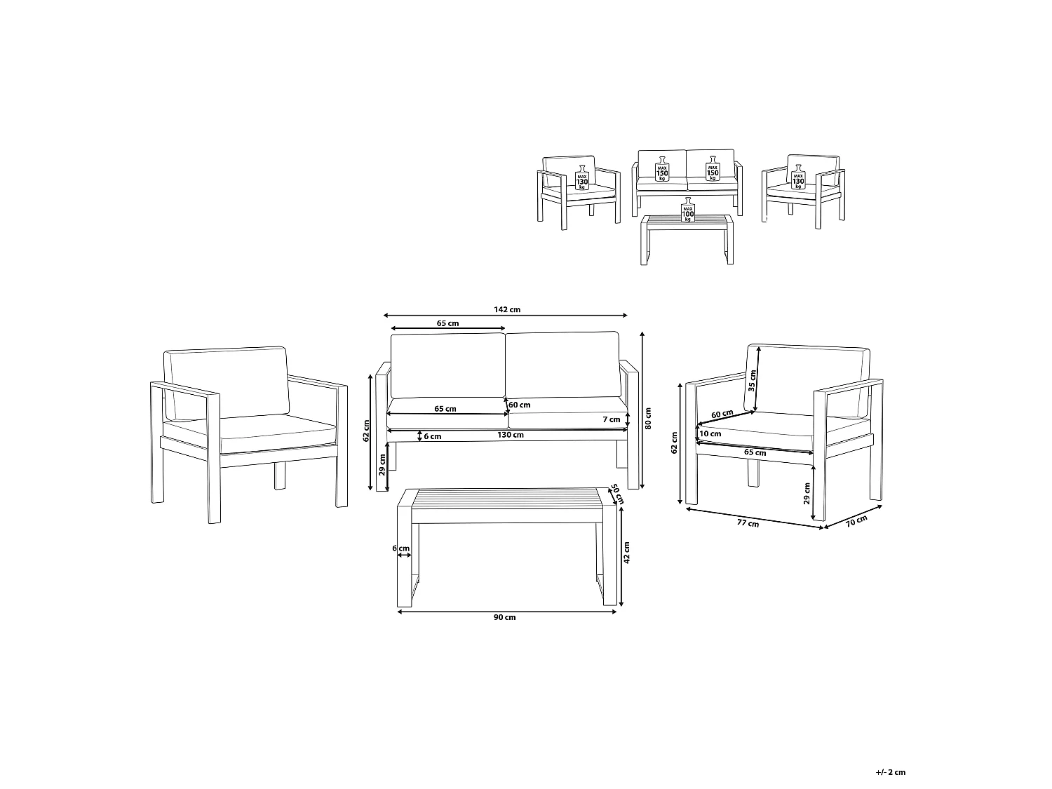 Set da giardino con tavolo 4 posti SALERNO Metallo Grigio chiaro