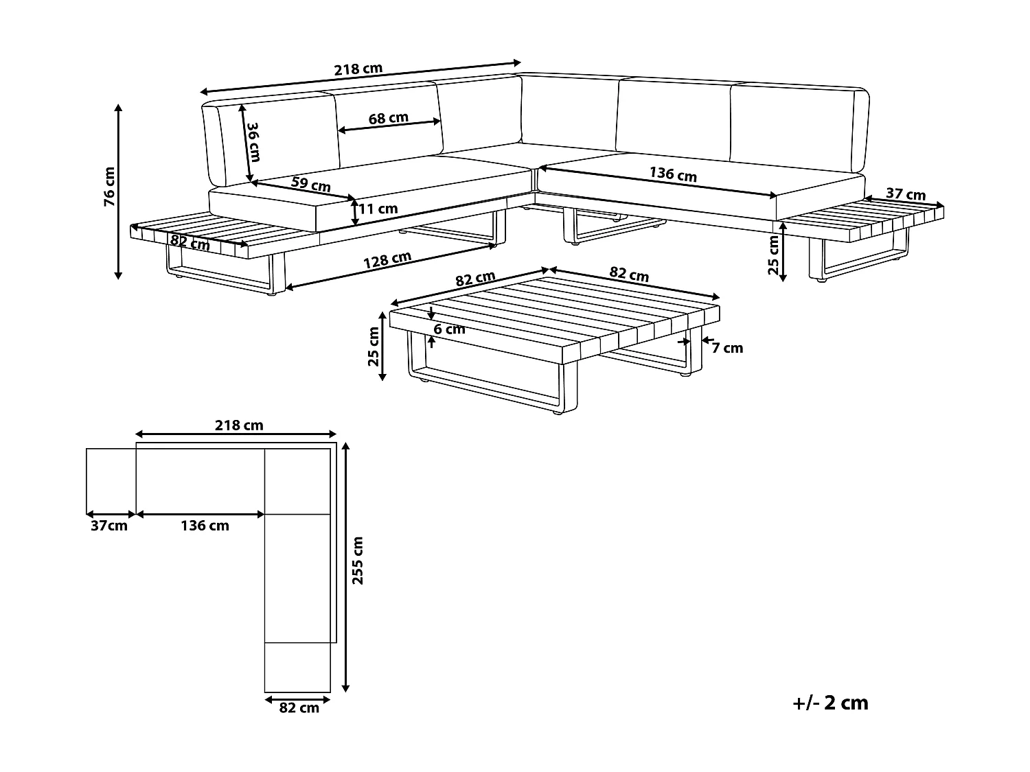 Set di divani angolari da giardino 5 posti MYKONOS Lato destro Legno di acacia certificato Grigio scuro
