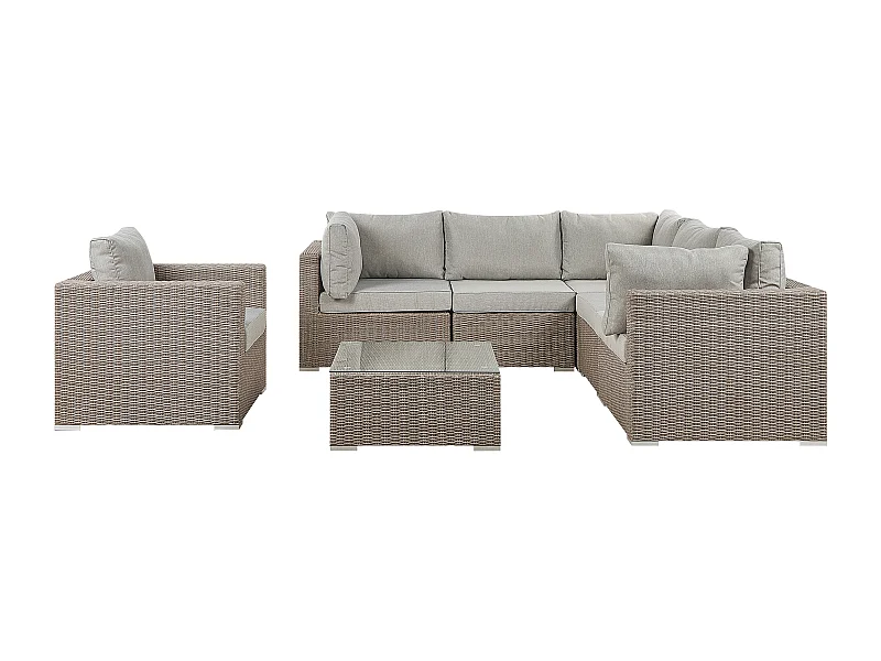 Zestaw ogrodowy ze stolikiem dla 6 osób CONTARE Lewostronny Modułowy Technorattan Beżowoszary