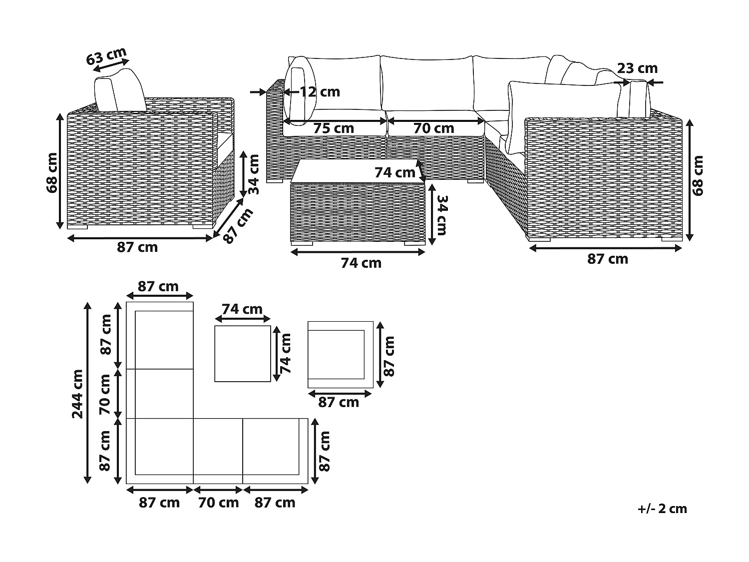 Conjunto de jardim com mesa 6 lugares CONTARE à esquerda Taupe