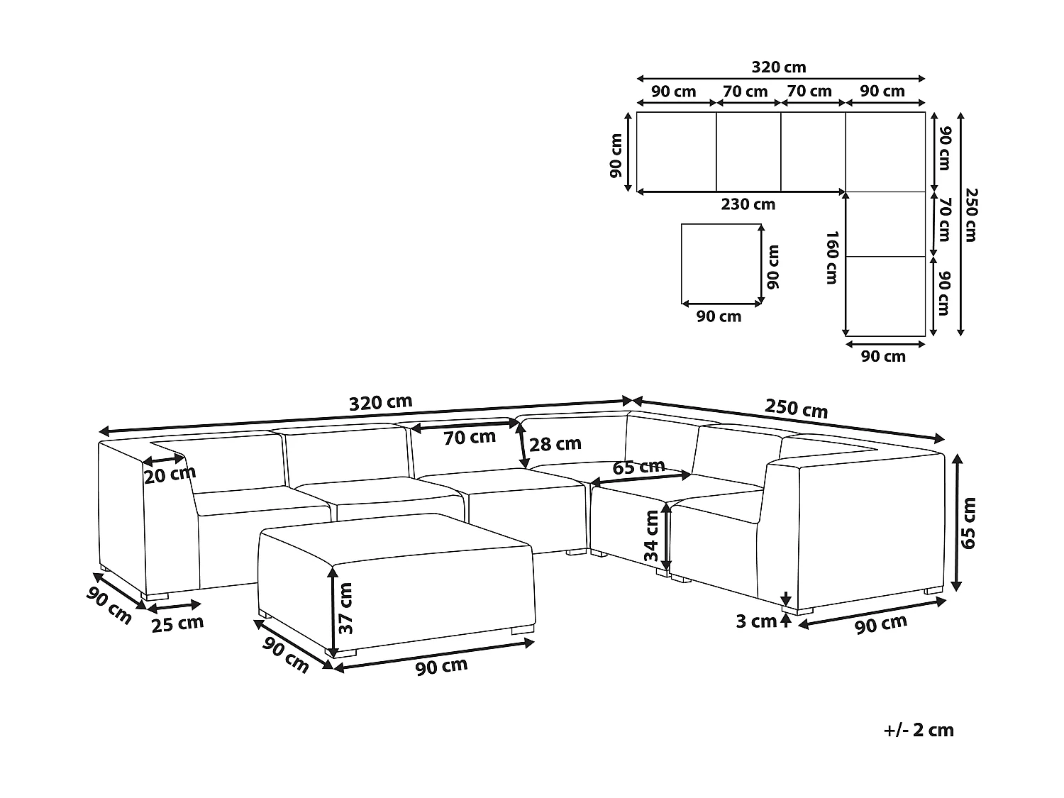 Canapé d'angle de jardin avec ottoman 7 places AREZZO Côté gauche Beige