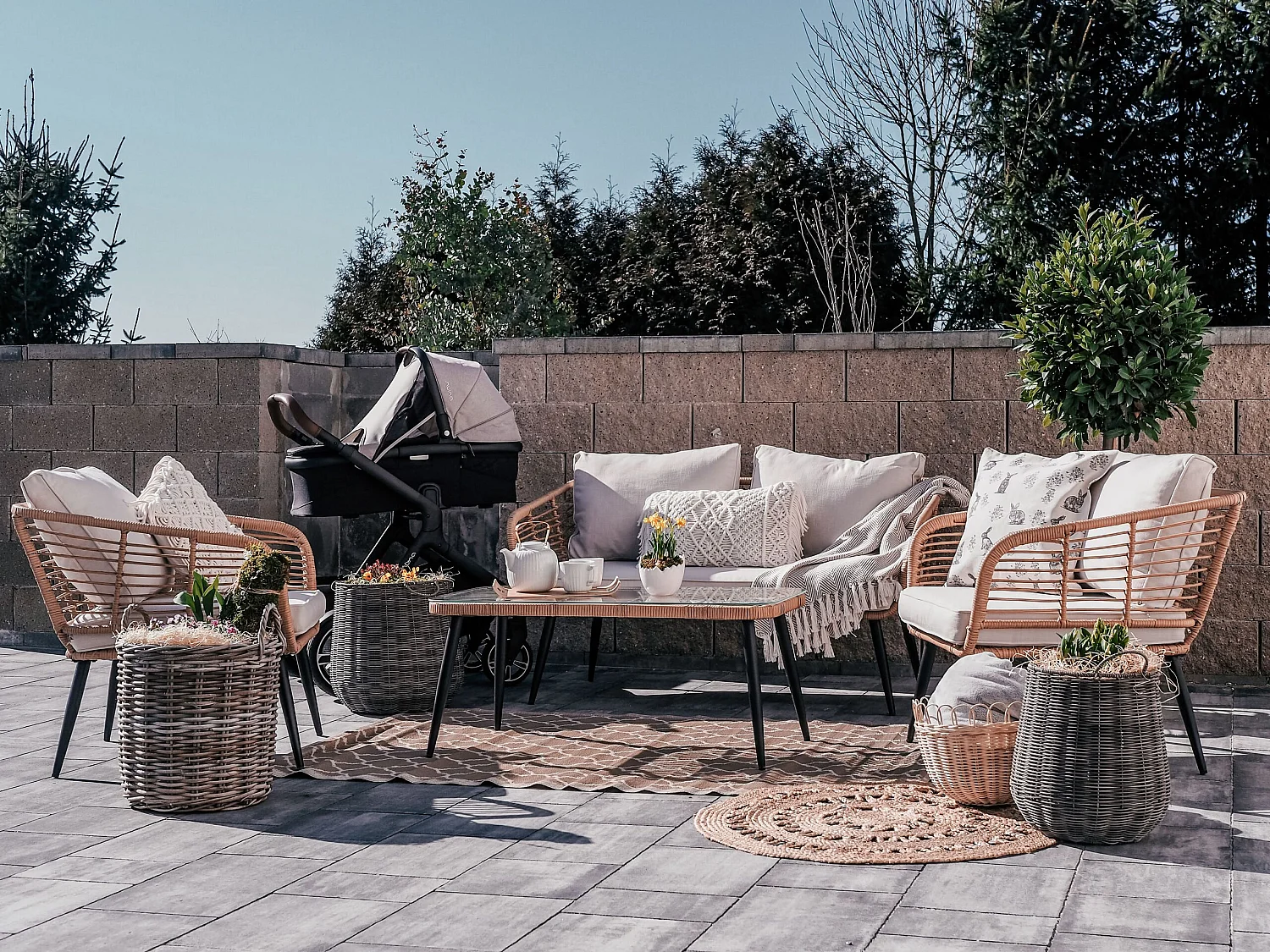 Loungeset met tafel 4-zitter CORINTH II Natuurlijk