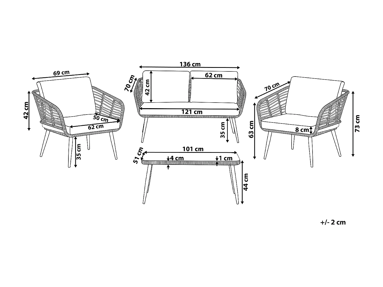Ensemble de salon de jardin avec table 4 places CORINTH II Naturel