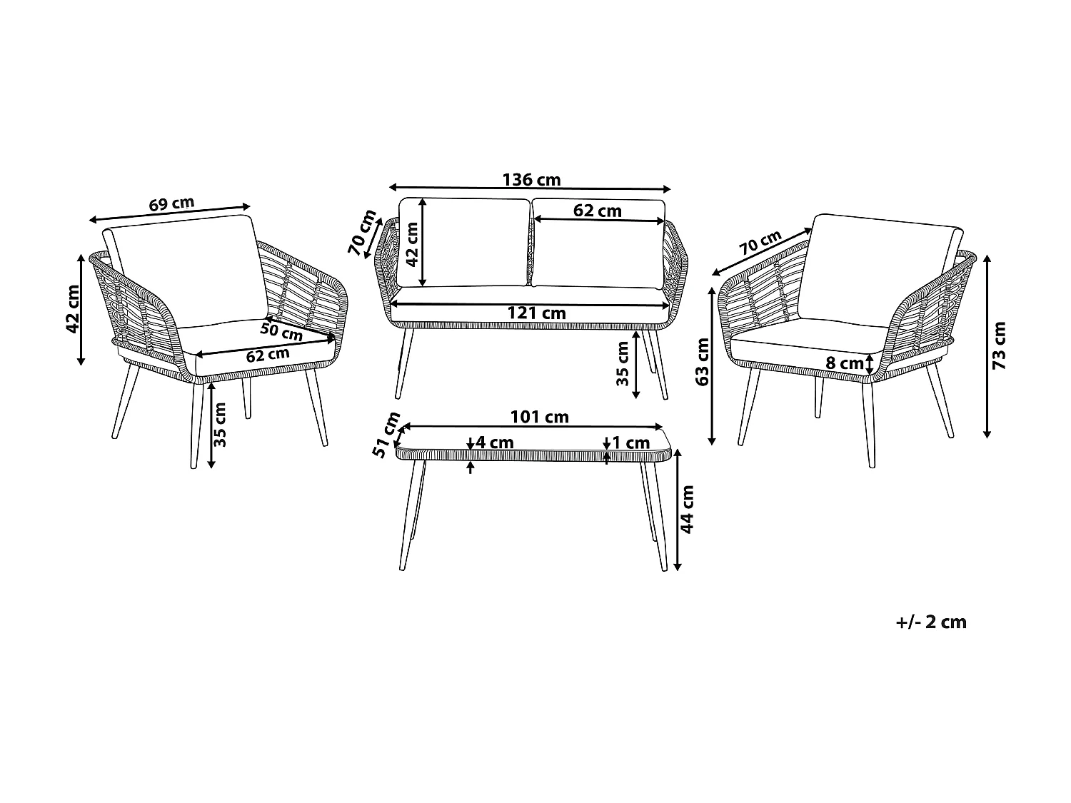 Conjunto de jardim com mesa 4 lugares CORINTH II Natural