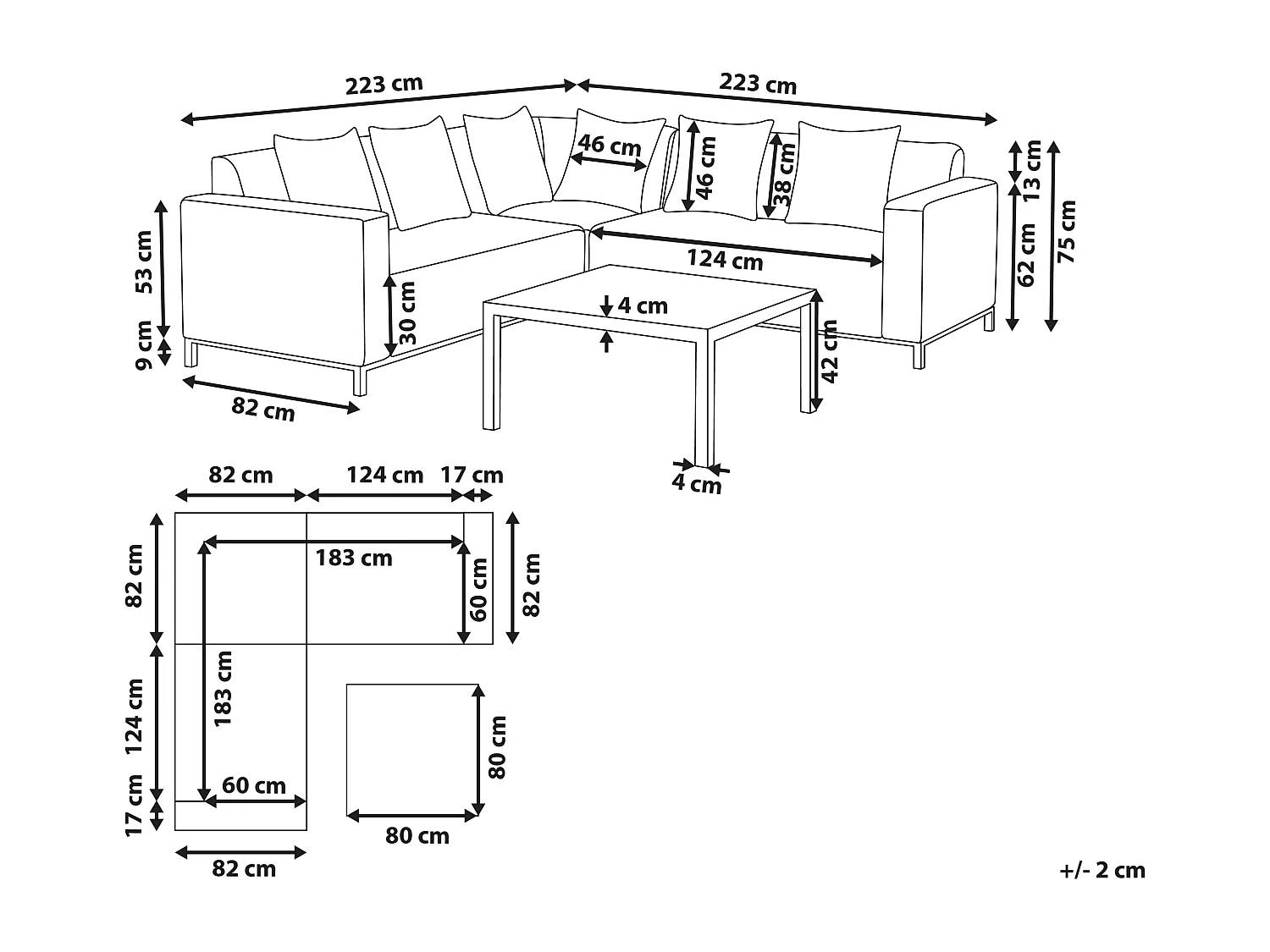 Lounge Set für 5 Personen Ecksofa beige linksseitig mit Couchtisch Modern Belize