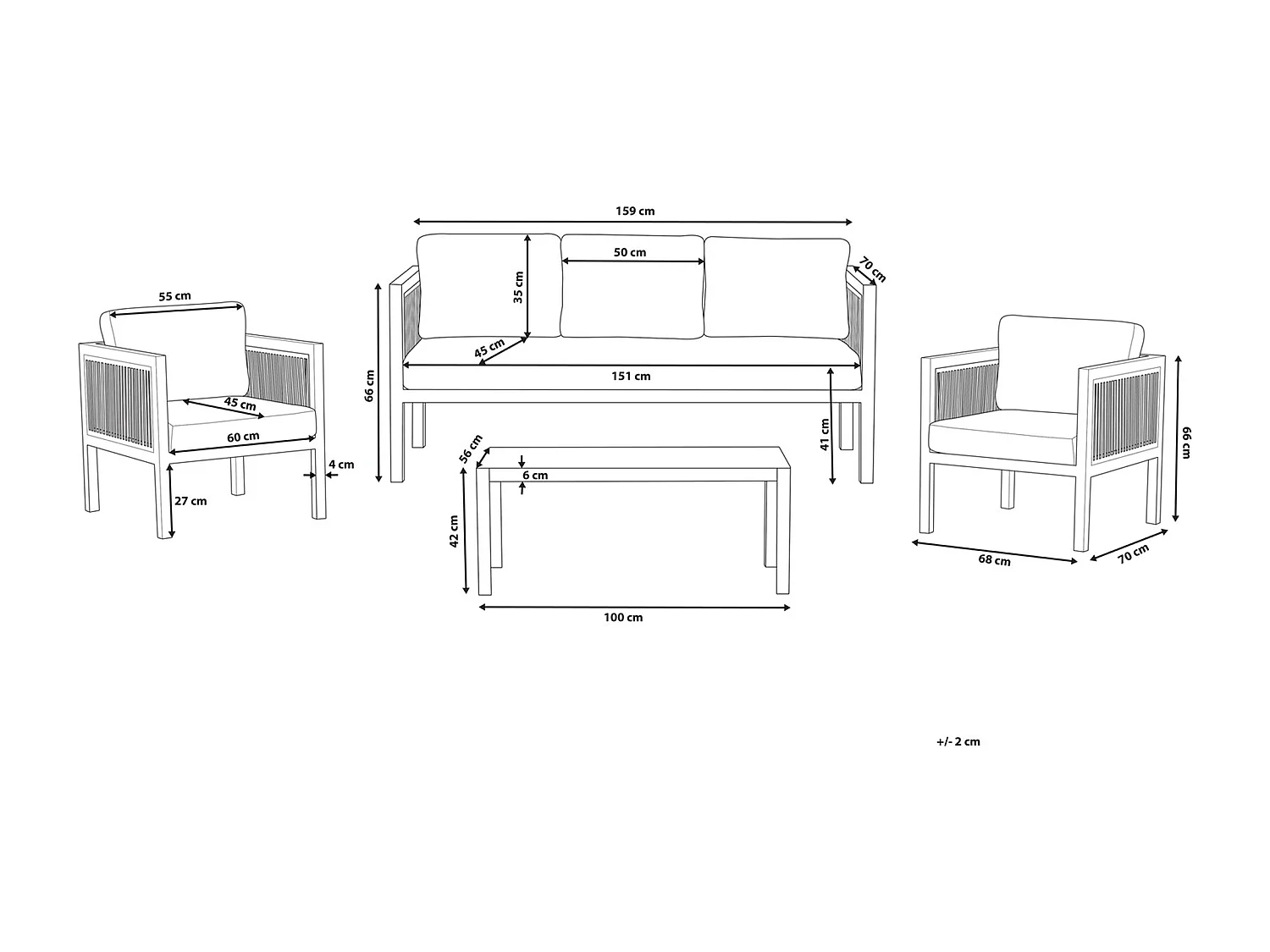 Conjunto de jardín con mesa 5 plazas BORELLO Metal Blanco