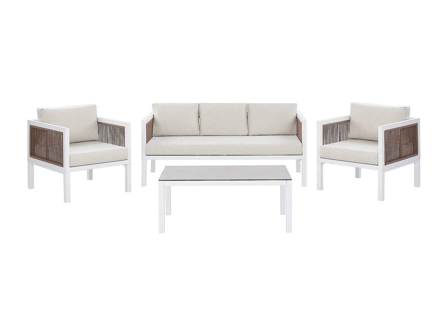 Garten Sofa Set weiß inkl. Kissen beige Sofa Sessel Tisch 5-Sitzer Borello