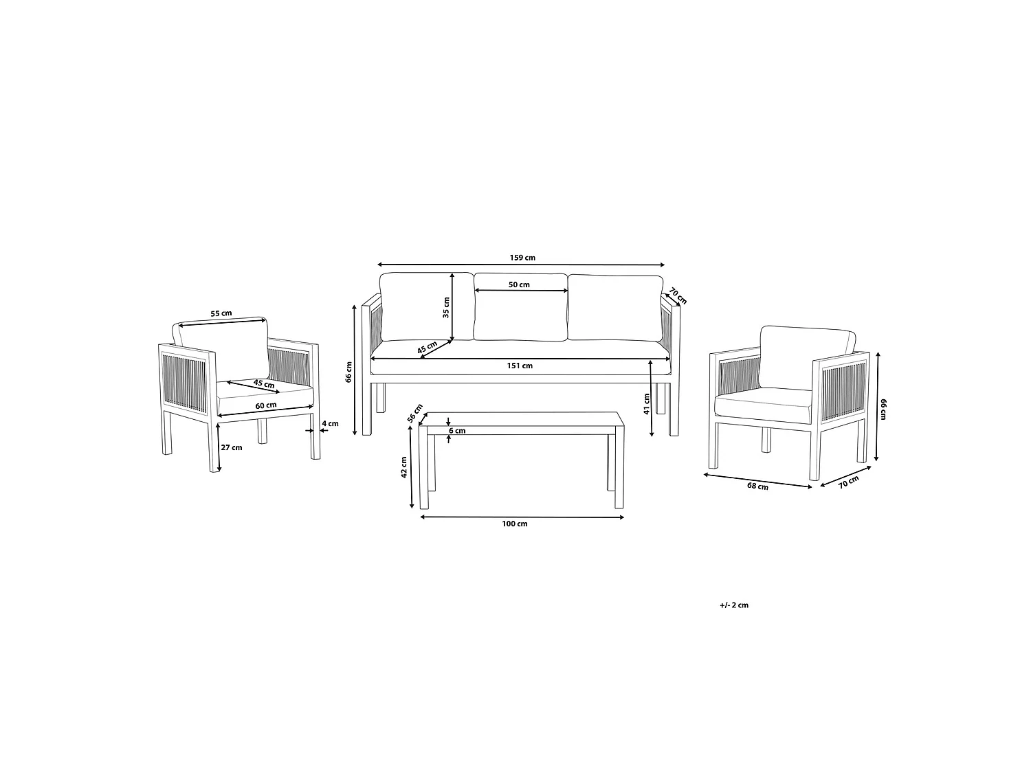 Lounge Set mit Tisch 5-Sitzer BORELLO Metall Weiss