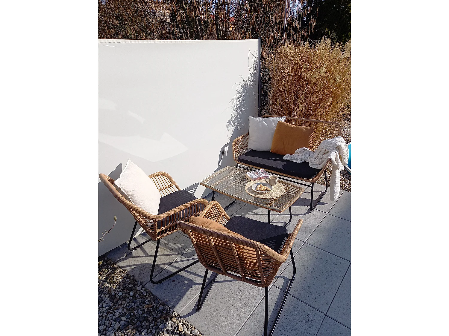 Garden Lounge Set with Table 4 Seater MINORI Beige PE Rattan