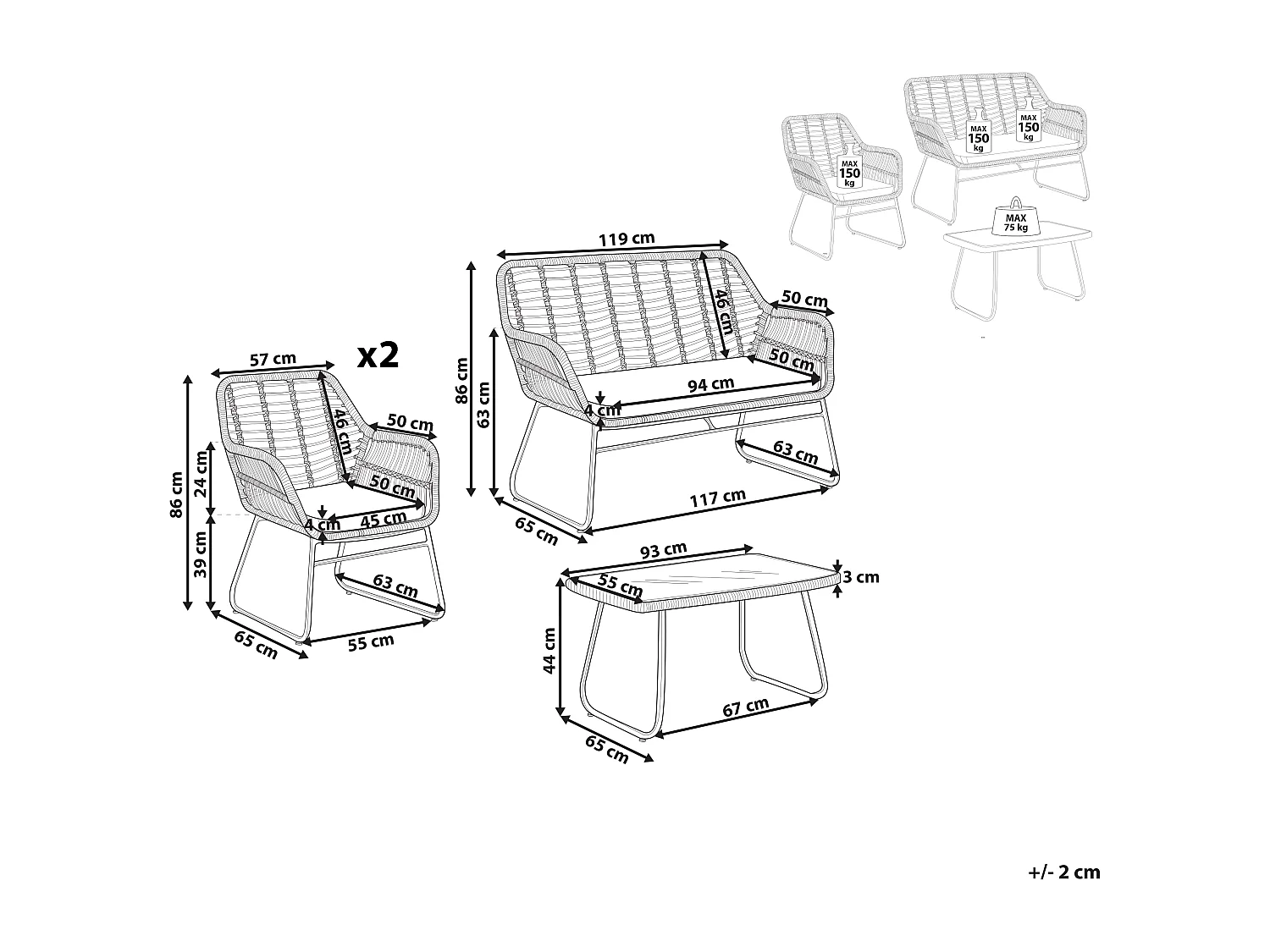 Set da giardino con tavolo 4 posti MINORI Beige