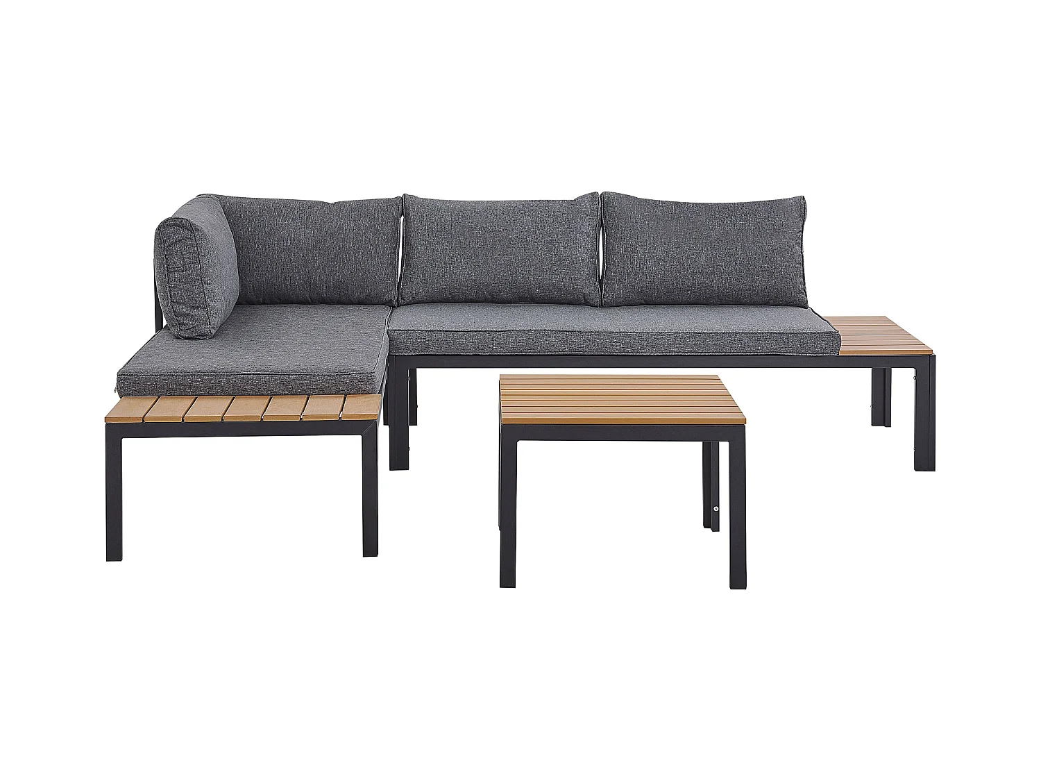 Gartenmöbelset schwarz/hellbraun Sofa mit Kaffeetisch Polsterbezug grau Pienza