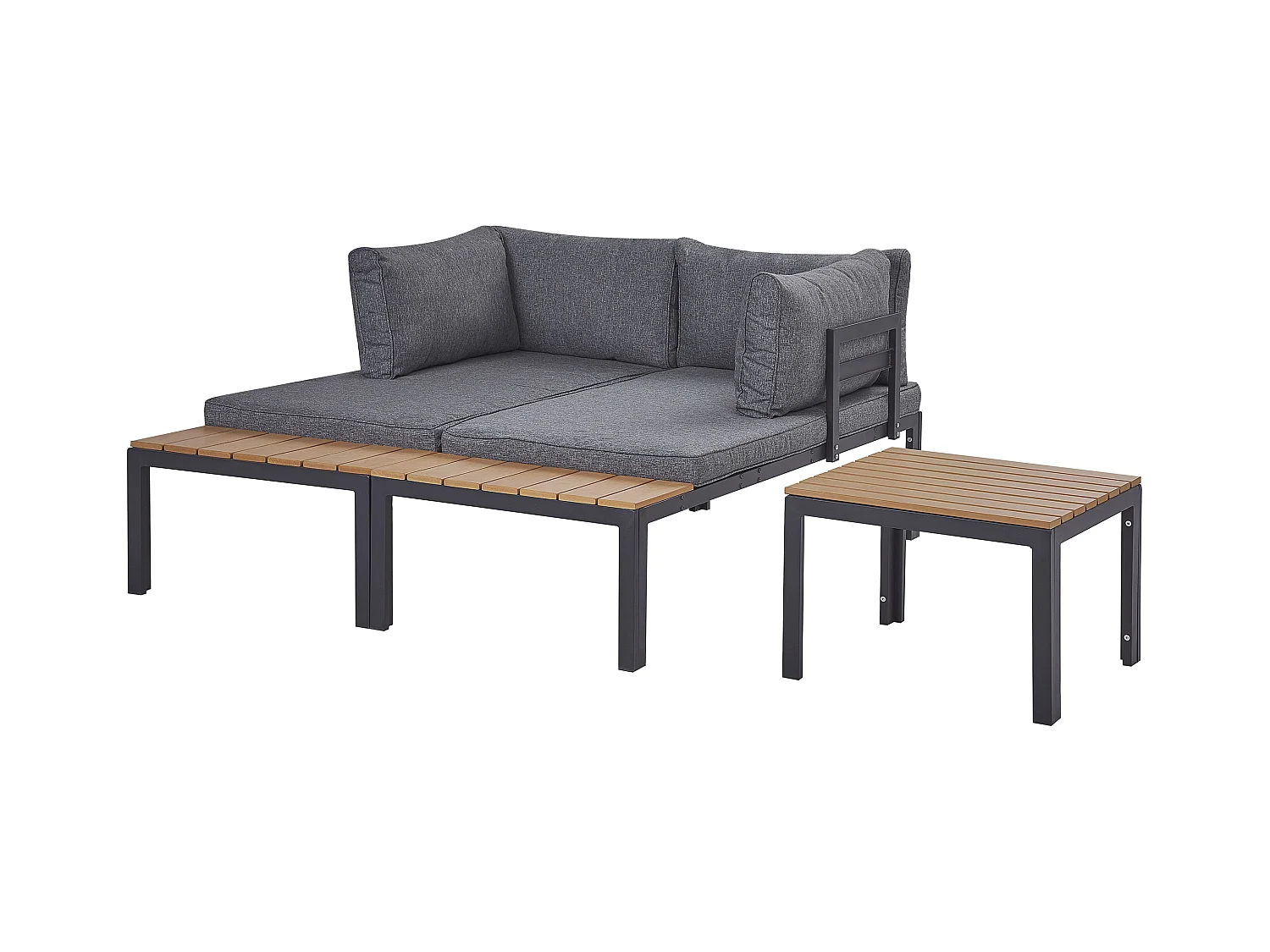 Gartenmöbelset schwarz/hellbraun Sofa mit Kaffeetisch Polsterbezug grau Pienza