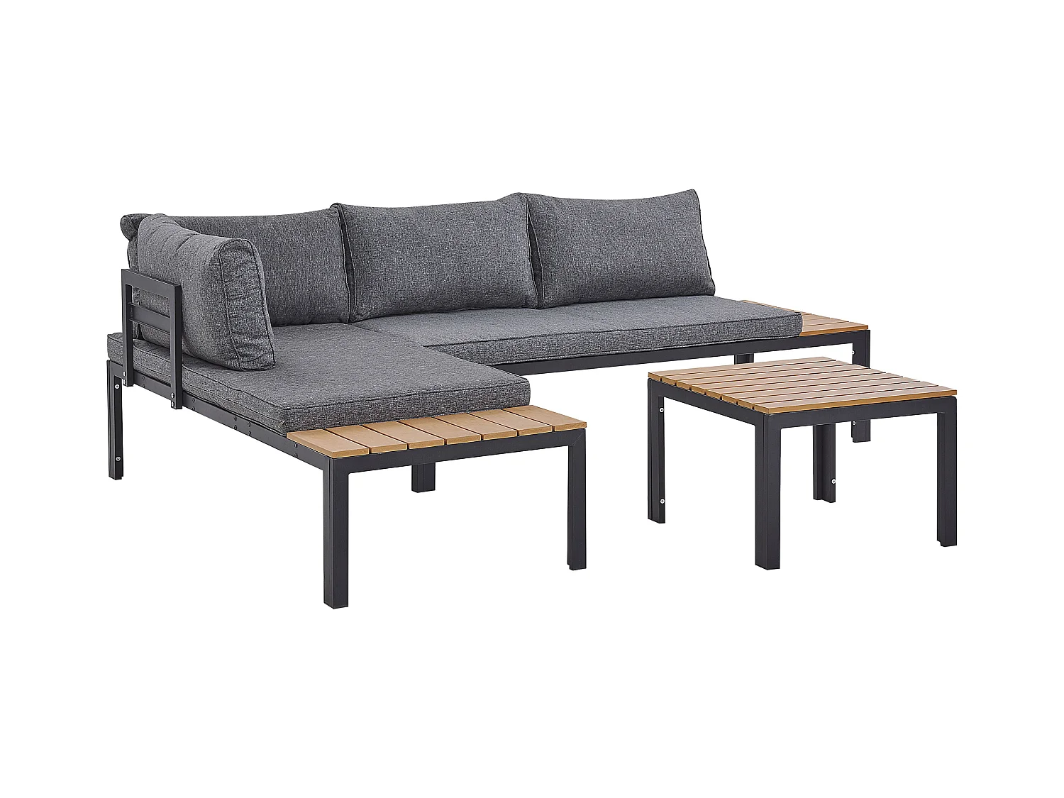 Gartenmöbelset schwarz/hellbraun Sofa mit Kaffeetisch Polsterbezug grau Pienza