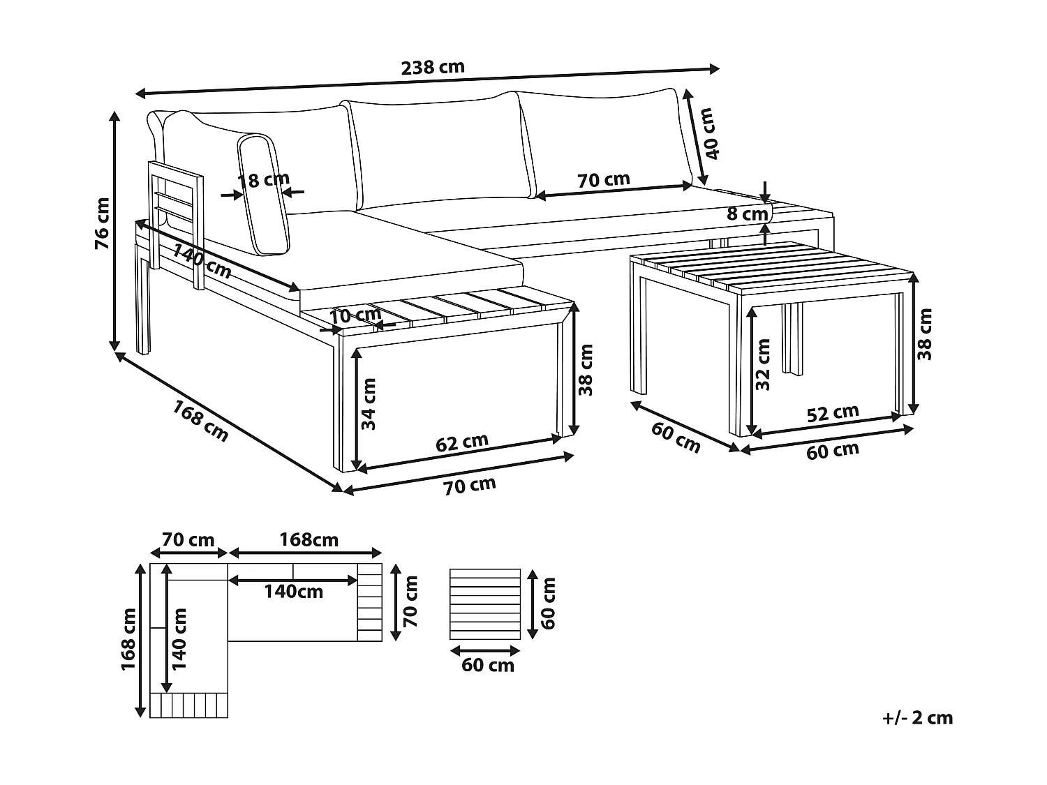 Set di divani angolari da giardino 4 posti PIENZA Lato destro Modulare Grigio