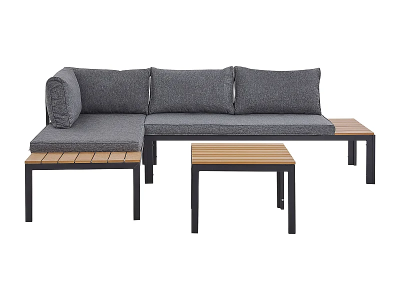 Gartenmöbelset schwarz/hellbraun Sofa mit Kaffeetisch Polsterbezug grau Pienza