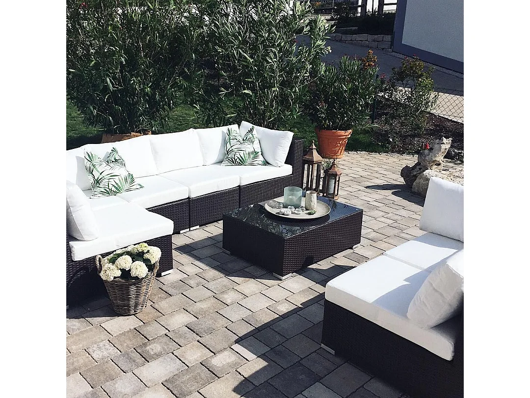 Garden Lounge Set with Table 8 Seater XXL Right Hand Dark Brown PE Rattan Modular