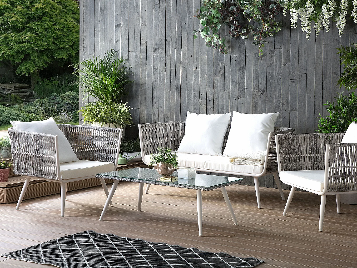 Lounge Set mit Tisch 4-Sitzer RAGUSA Polyrattan Cremeweiss